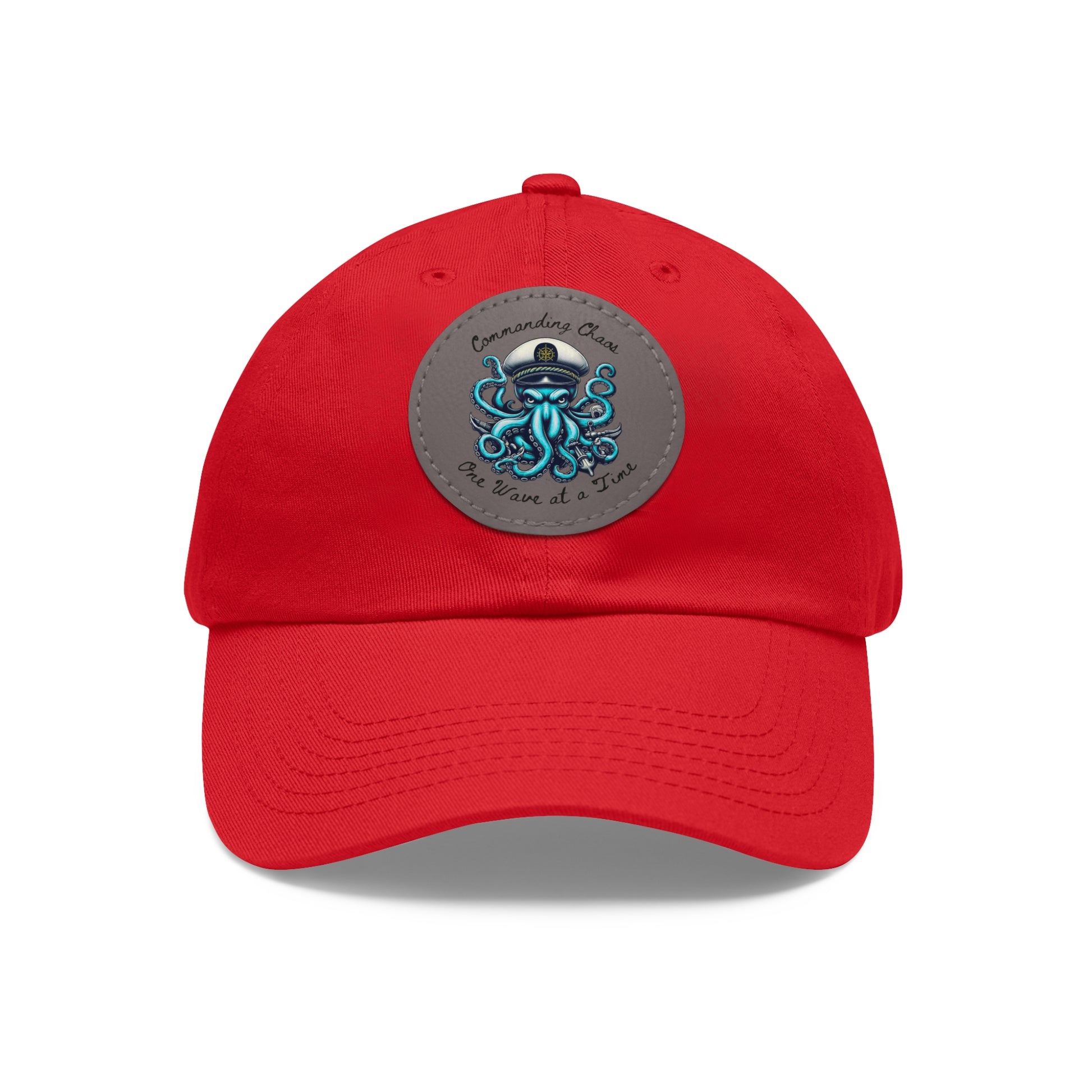 Ocean-Inspired Hat with Leather Patch, Unique Captain's Cap, Nautical Gift, Fun Summer Accessory, Fishing, Octopus, Waves, Boat gear