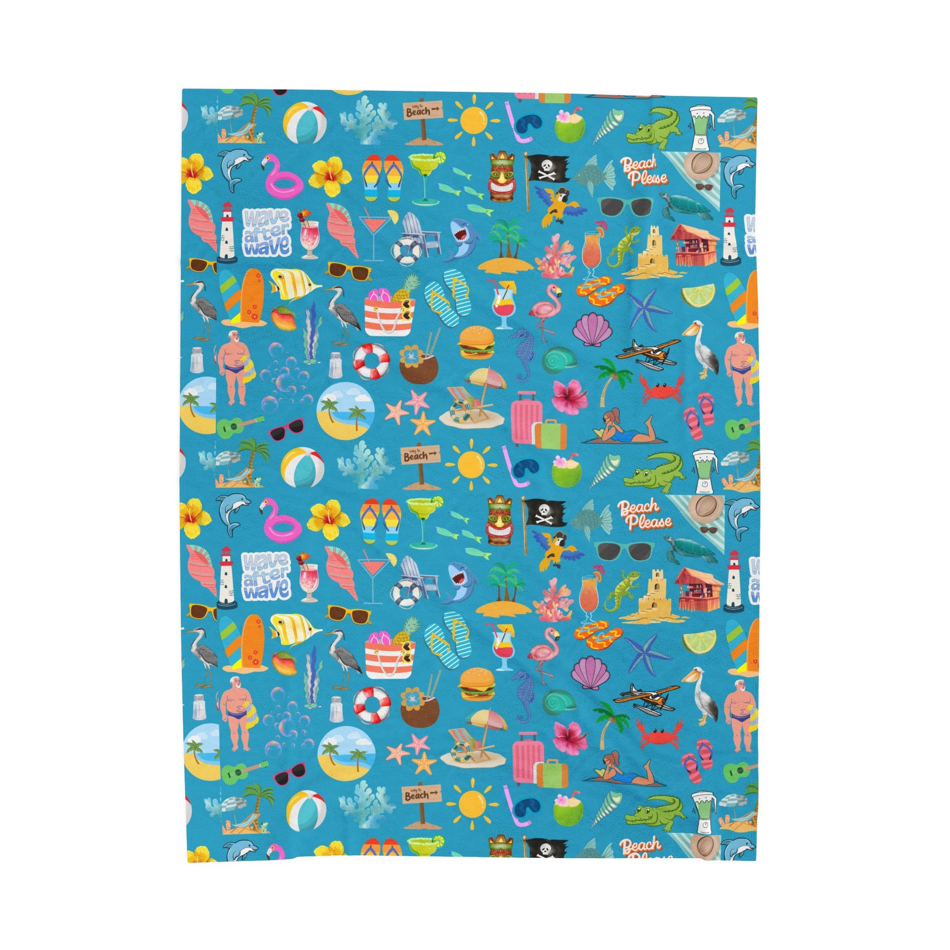 Velveteen Plush Blanket - Beach Themed Cozy Throw available in multiple colors with this design