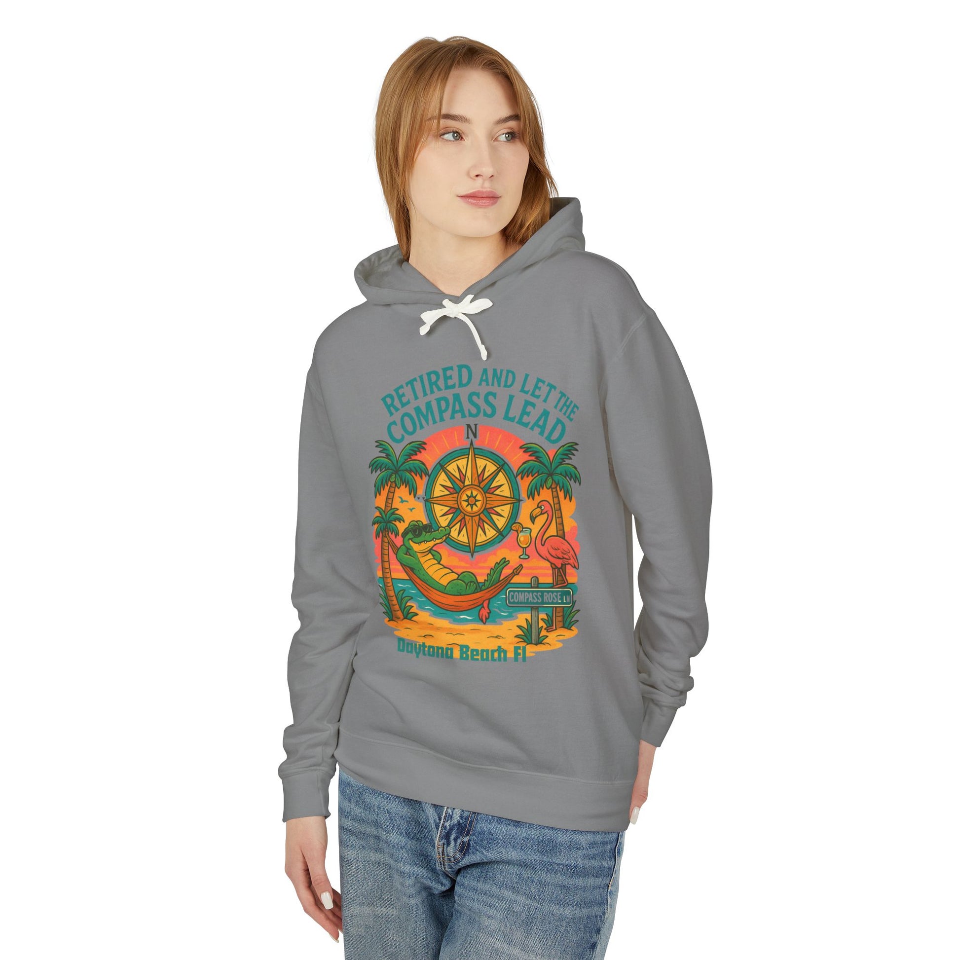 Compass Rose ln Lightweight Comfort Colors Hoodie - Jimmy Buffet Style