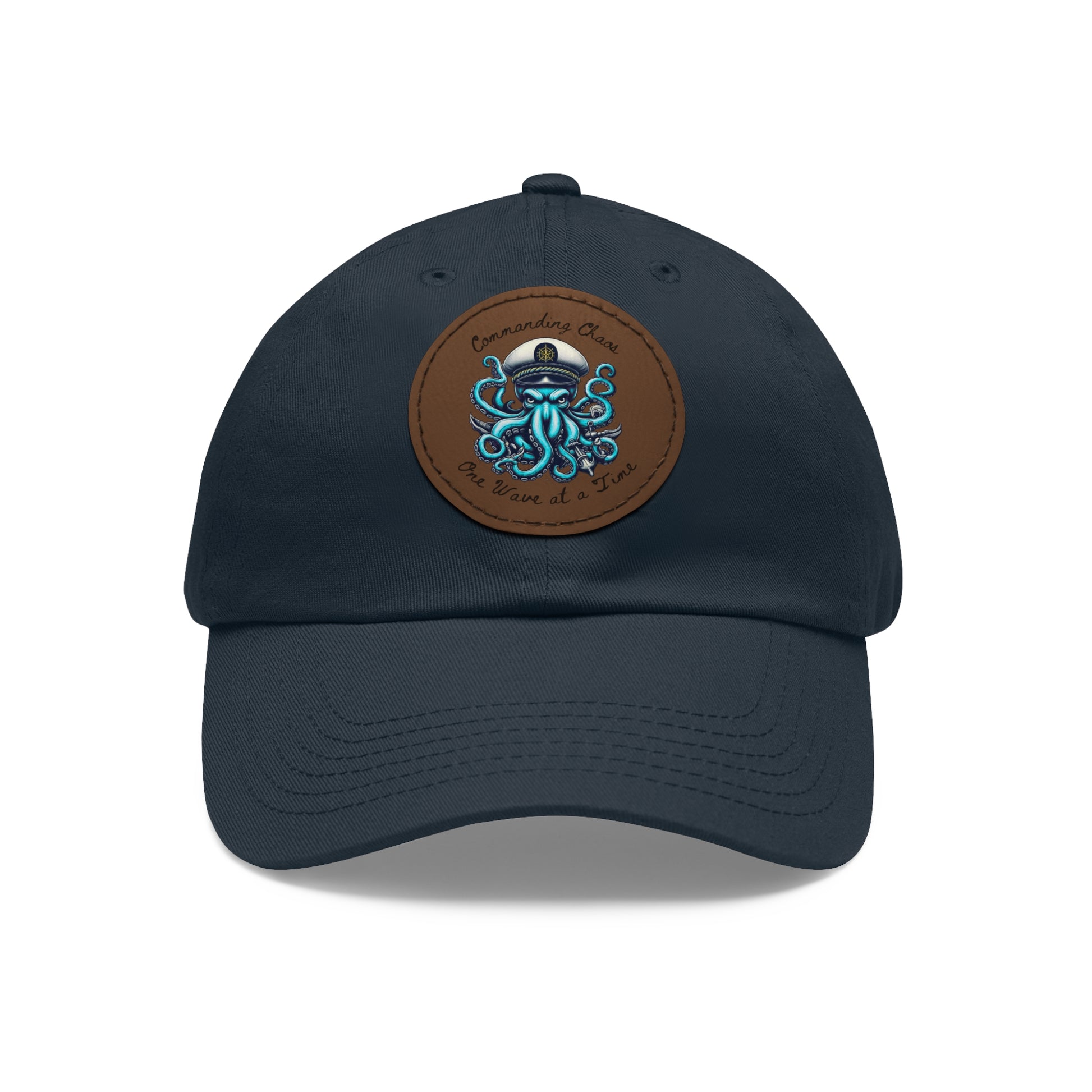Ocean-Inspired Hat with Leather Patch, Unique Captain's Cap, Nautical Gift, Fun Summer Accessory, Fishing, Octopus, Waves, Boat gear
