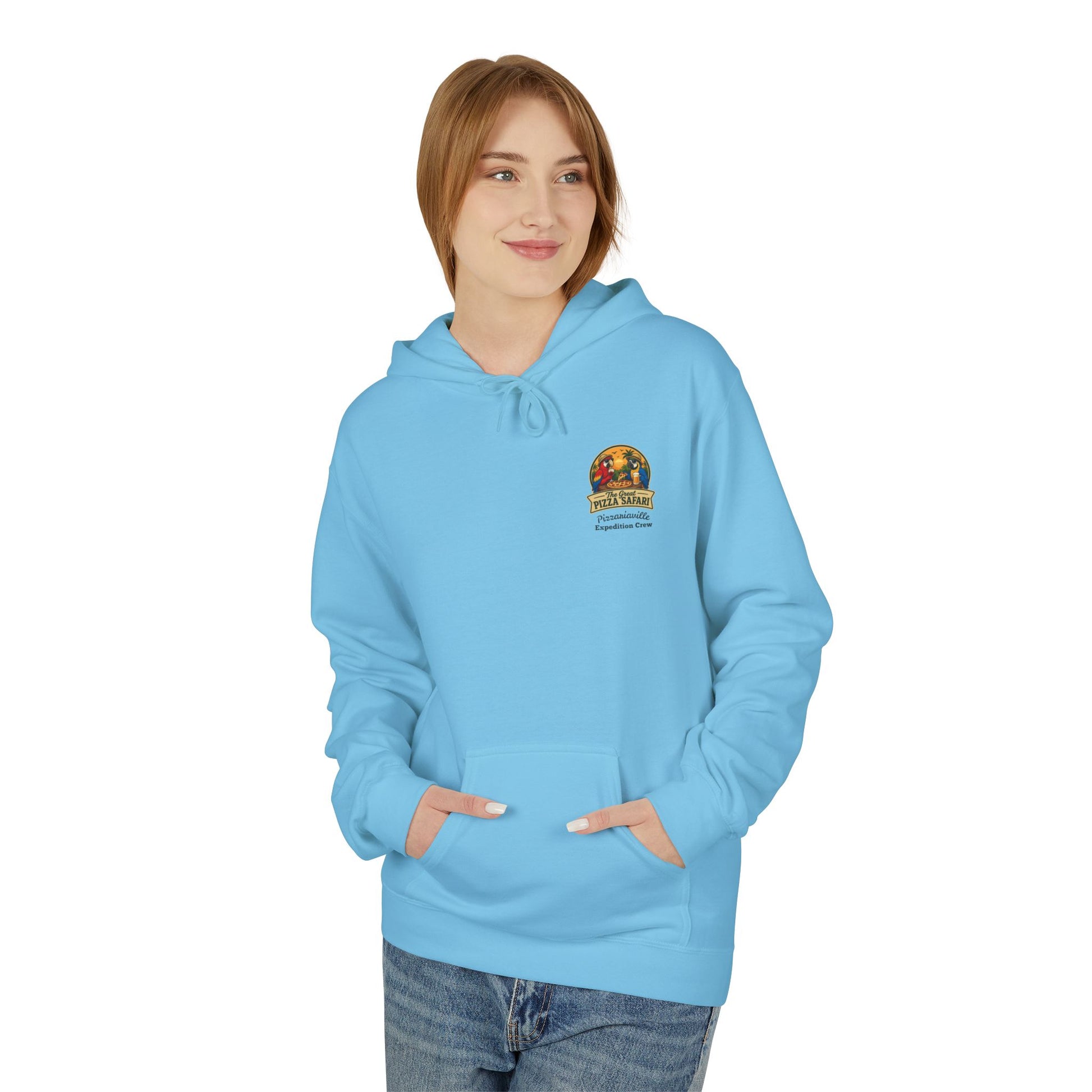Pizza Safari Hoodie — "The Great Pizza Safari" Tropical Parrot Pizza Graphic