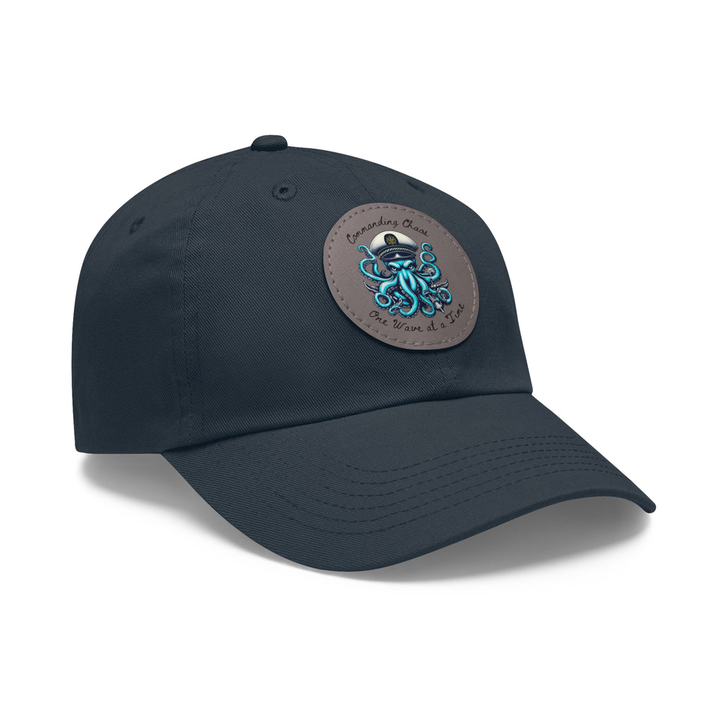 Ocean-Inspired Hat with Leather Patch, Unique Captain's Cap, Nautical Gift, Fun Summer Accessory, Fishing, Octopus, Waves, Boat gear