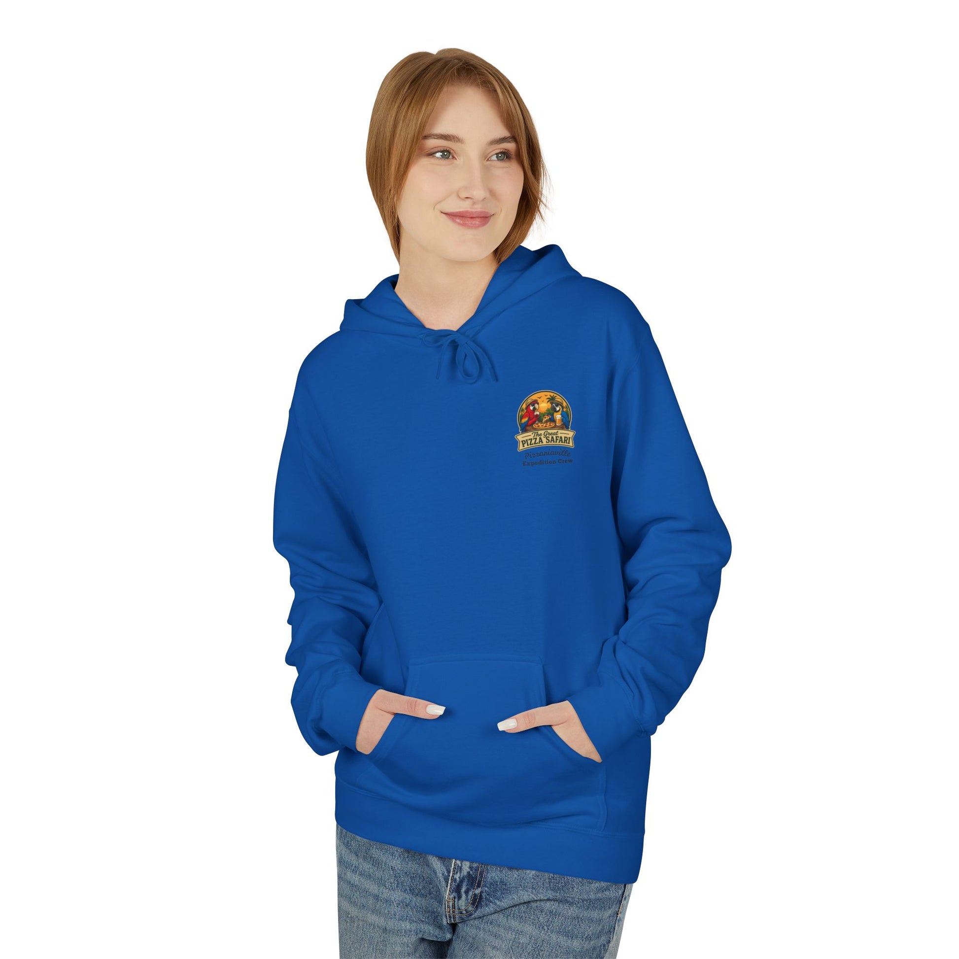 Pizza Safari Hoodie — "The Great Pizza Safari" Tropical Parrot Pizza Graphic