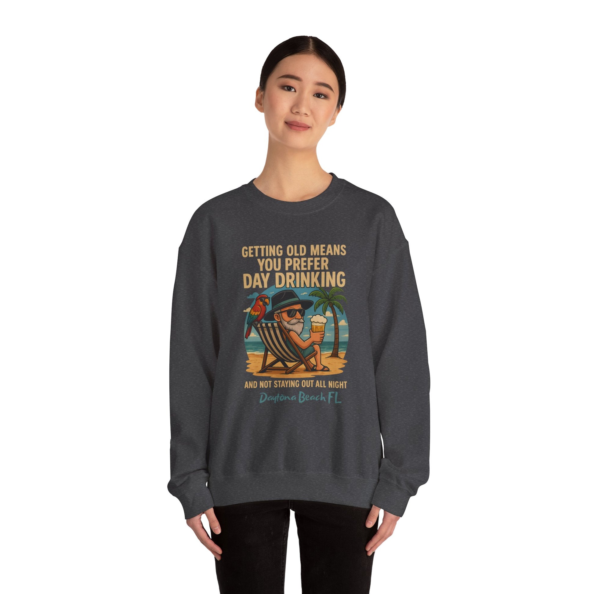 Day Drinking Vintage Crewneck Sweatshirt for Beach Lovers, Funny Gift for Birthdays, Great for Relaxing, Summer Vibes, Casual Style