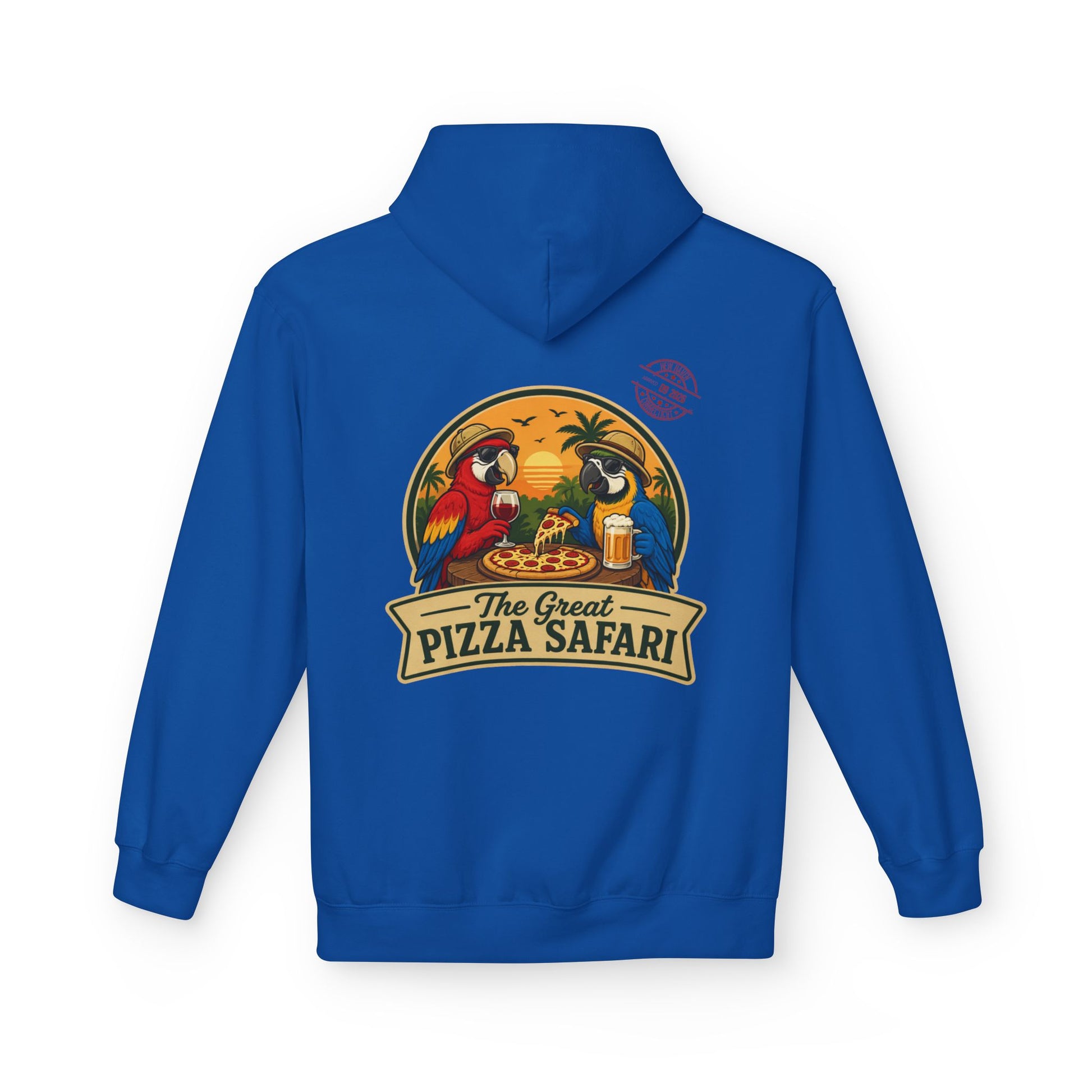 Pizza Safari Hoodie — "The Great Pizza Safari" Tropical Parrot Pizza Graphic