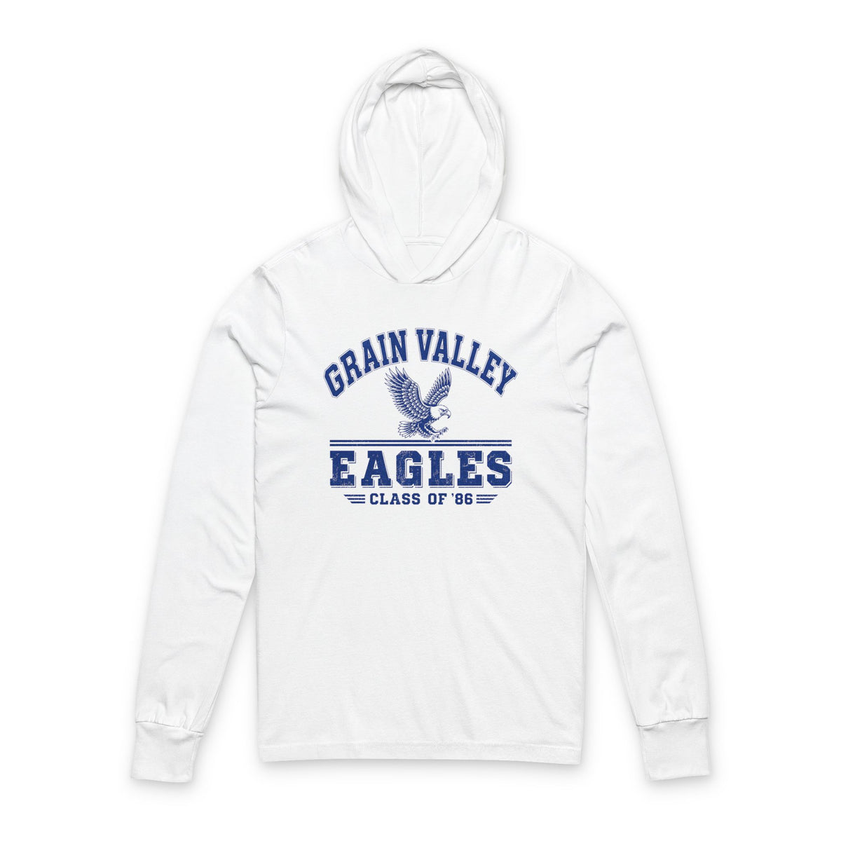 Grain Valllely Eagles Class of '86  — Lightweight White Hooded Tee Shirt