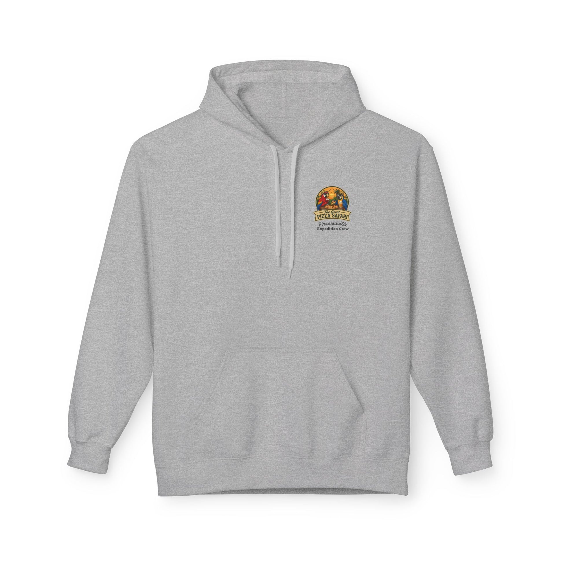 Pizza Safari Hoodie — "The Great Pizza Safari" Tropical Parrot Pizza Graphic