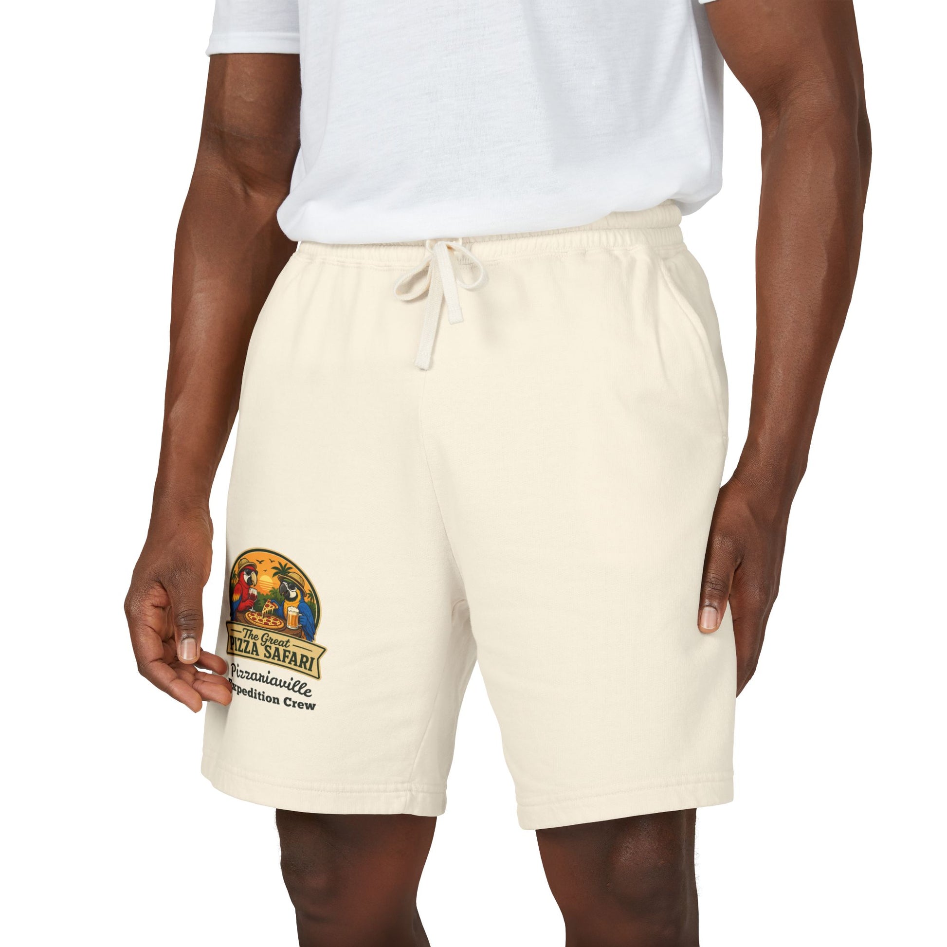 Unisex  Lightweight Garment-Dyed Fleece Sweat Shorts with Retro Pizza Safari Logo
