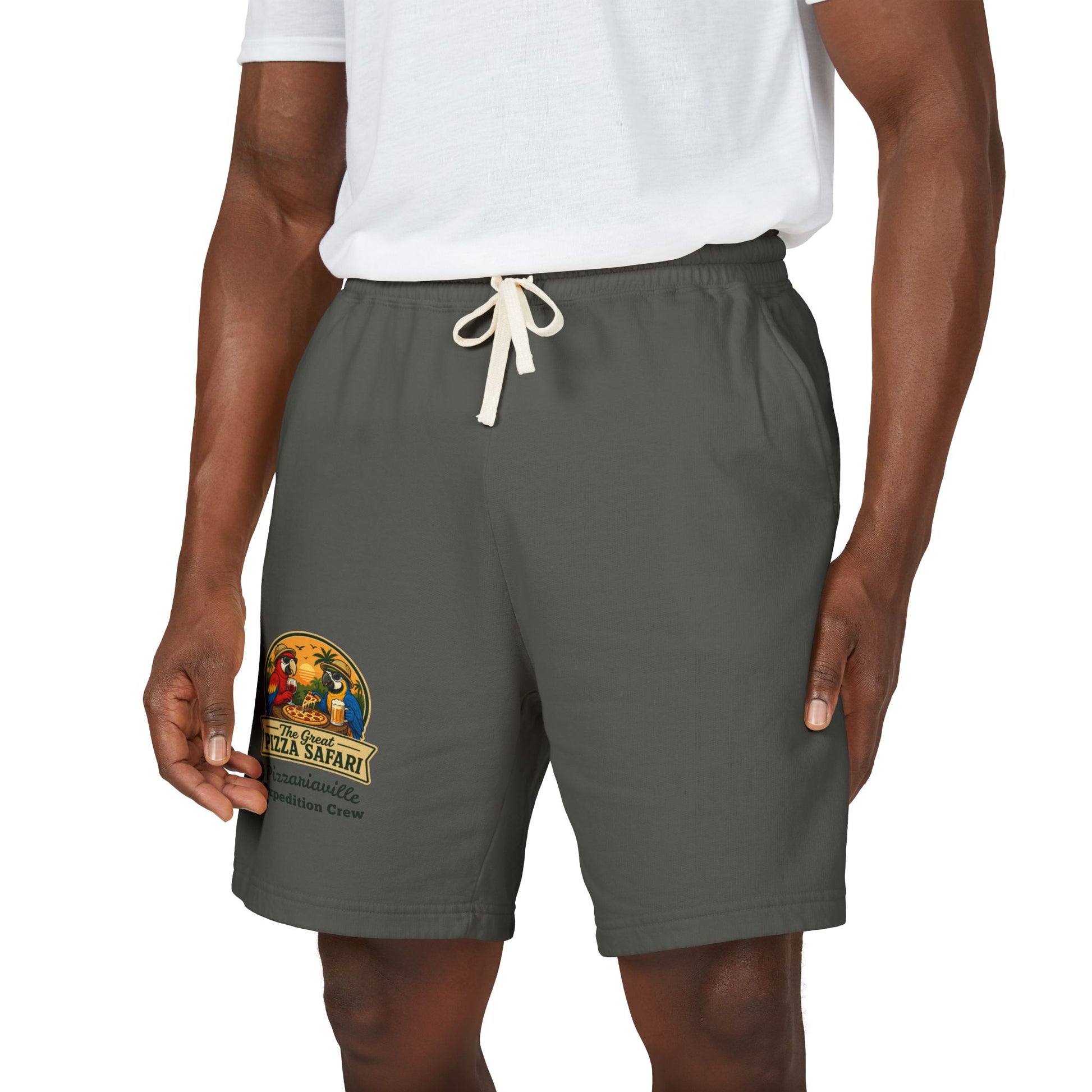 Unisex  Lightweight Garment-Dyed Fleece Sweat Shorts with Retro Pizza Safari Logo
