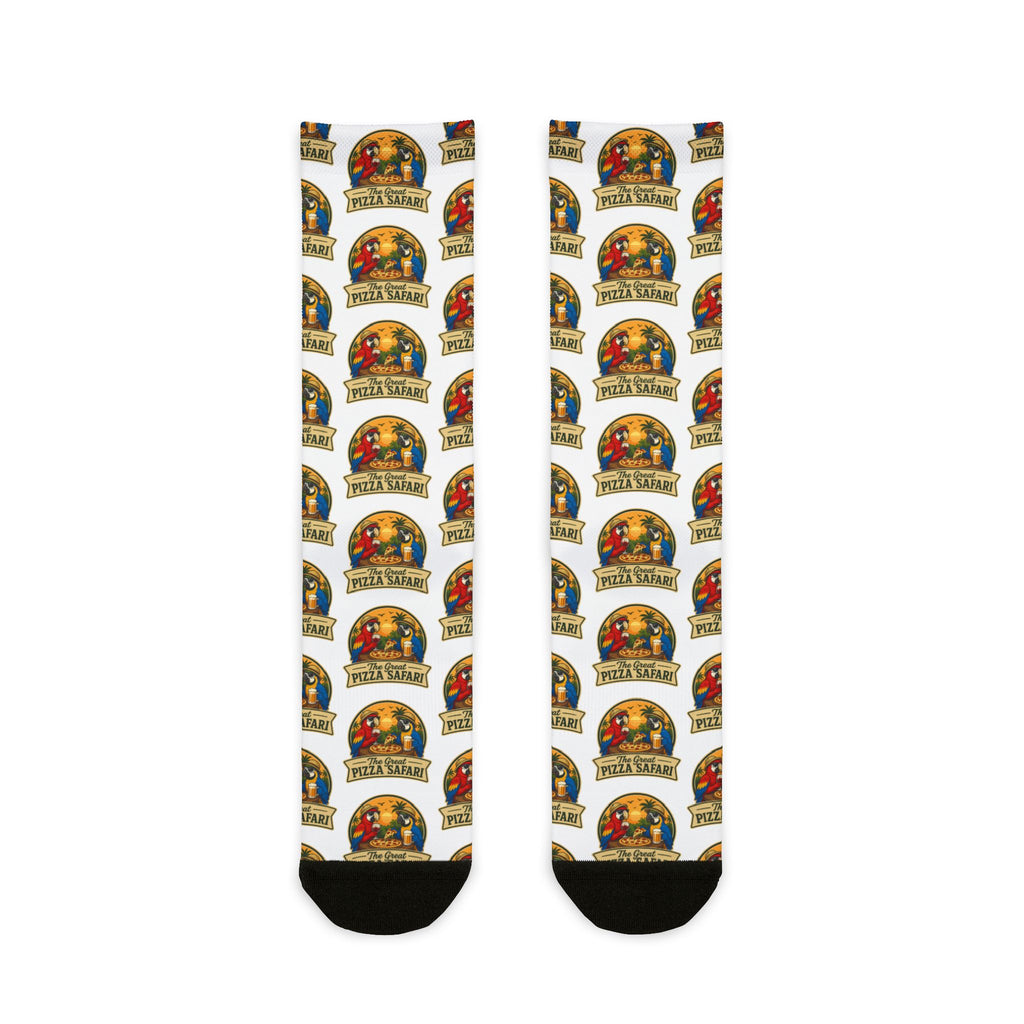 Vintage Pizza Safari Crew Socks — Sublimated Retro Pub Pattern