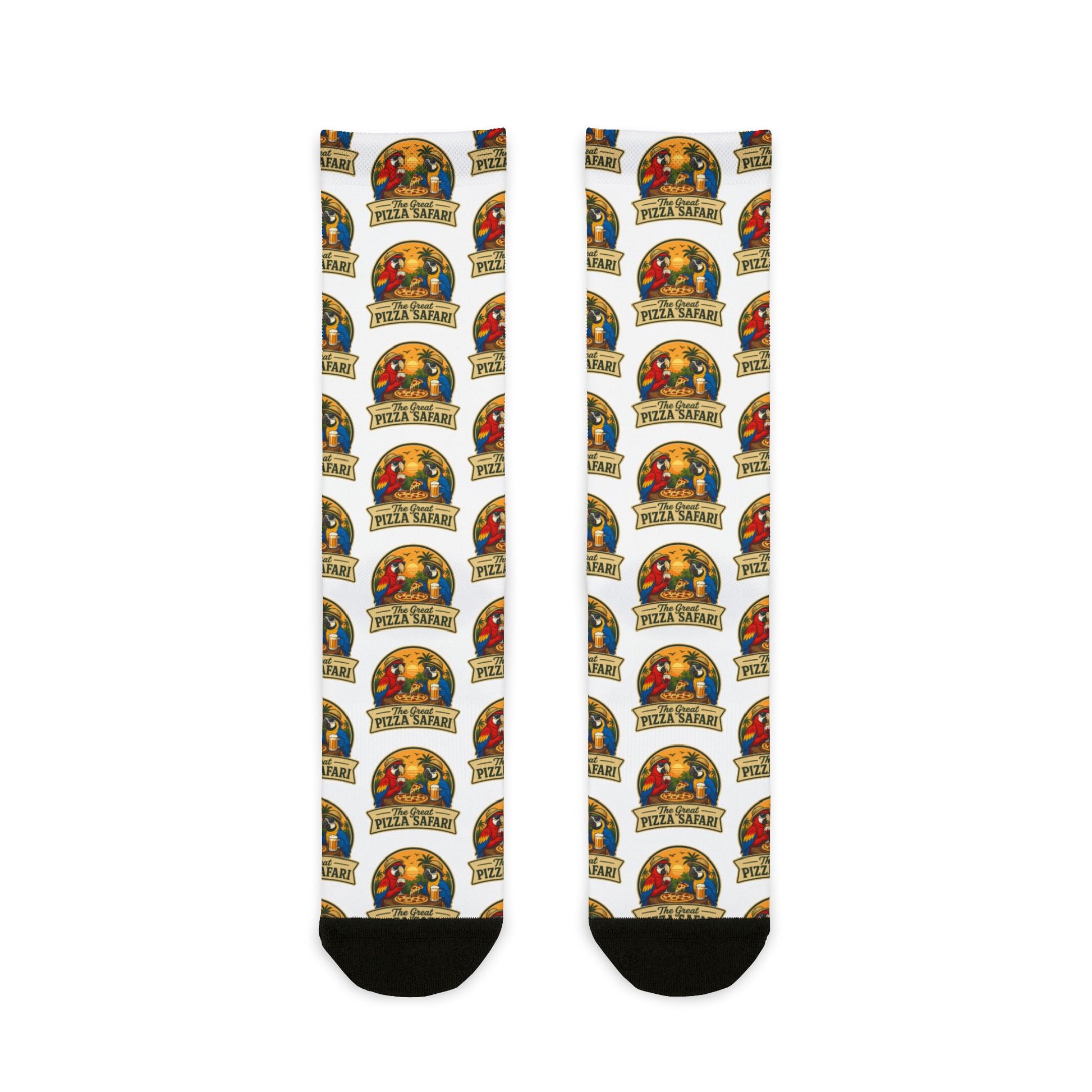 Vintage Pizza Safari Crew Socks — Sublimated Retro Pub Pattern