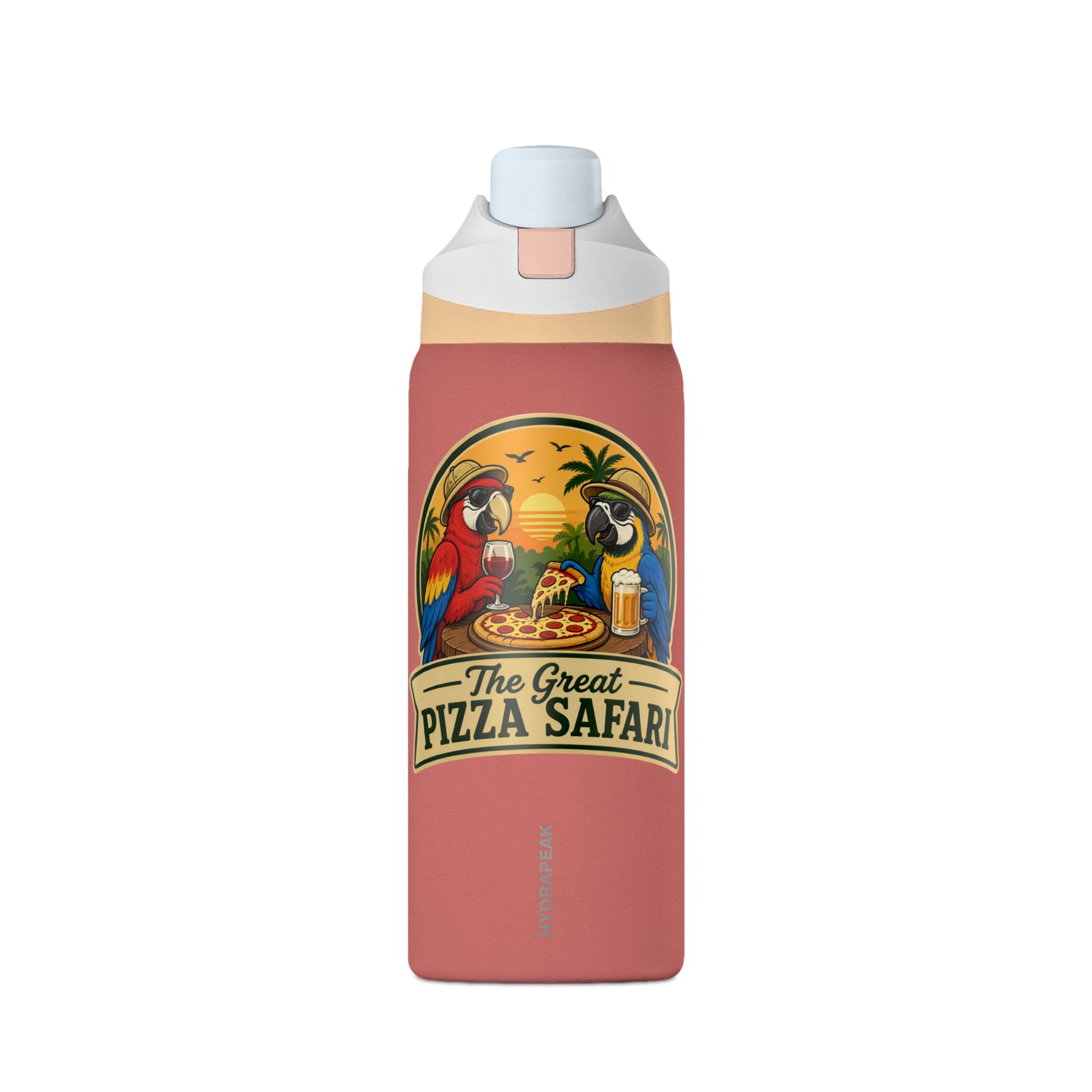 Insulated Water Bottle — "The Great Pizza Safari" Parrot Design, 32 oz