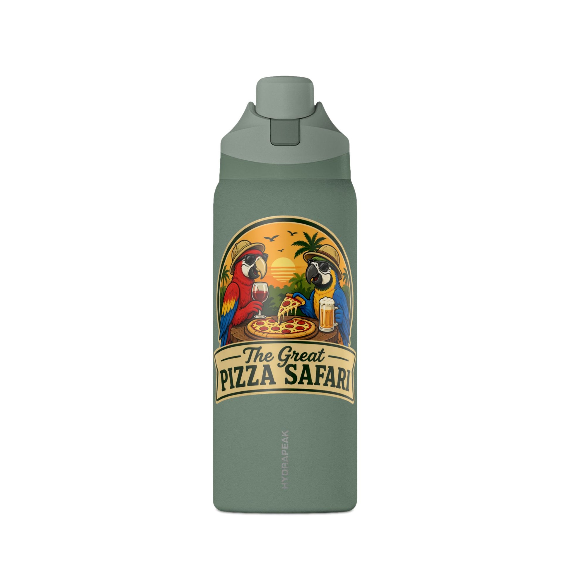 Insulated Water Bottle — "The Great Pizza Safari" Parrot Design, 32 oz
