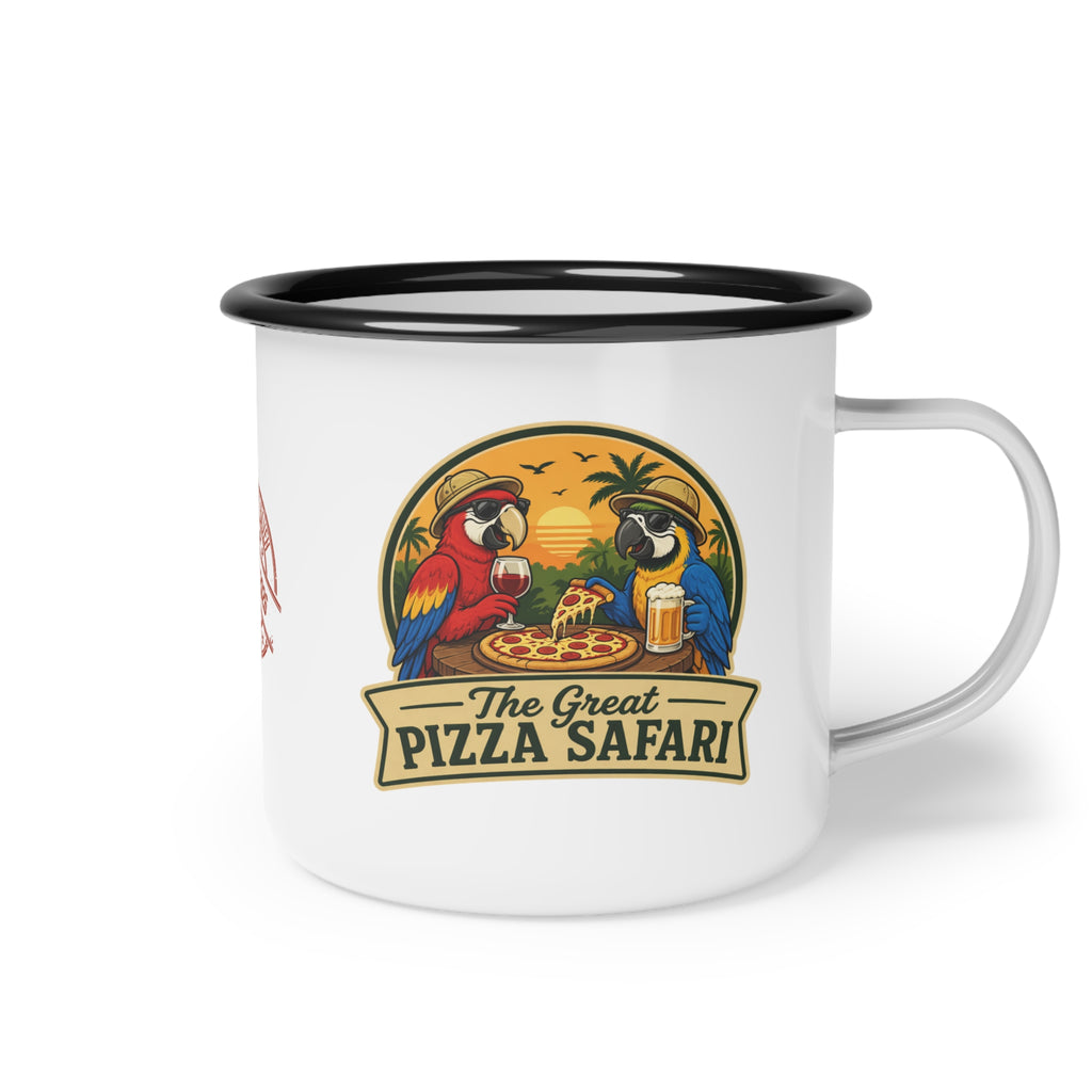 Enamel Camp Cup — "The Great Pizza Safari" Parrot Camping Mug