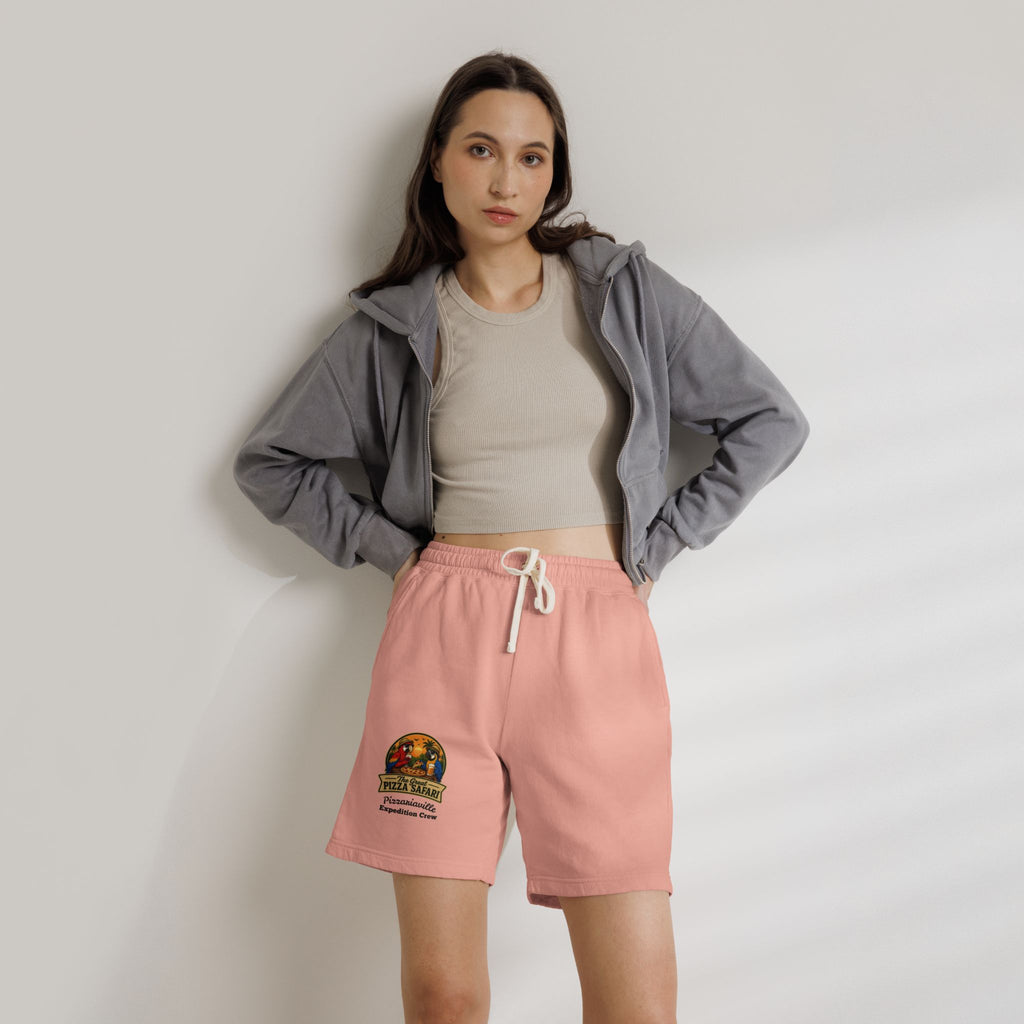 Unisex  Lightweight Garment-Dyed Fleece Sweat Shorts with Retro Pizza Safari Logo