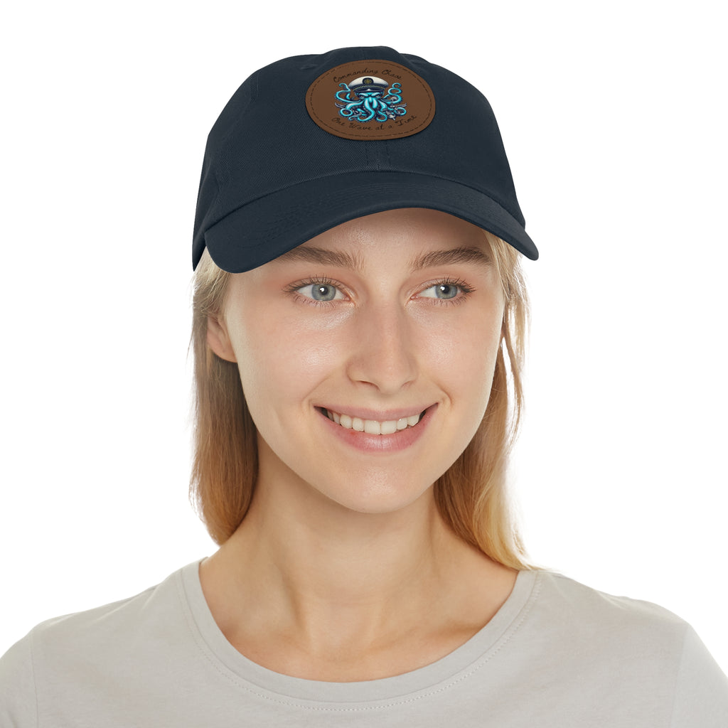 Ocean-Inspired Hat with Leather Patch, Unique Captain's Cap, Nautical Gift, Fun Summer Accessory, Fishing, Octopus, Waves, Boat gear