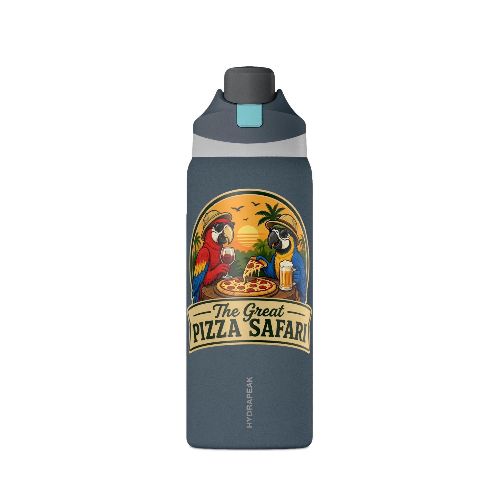 Insulated Water Bottle — "The Great Pizza Safari" Parrot Design, 32 oz