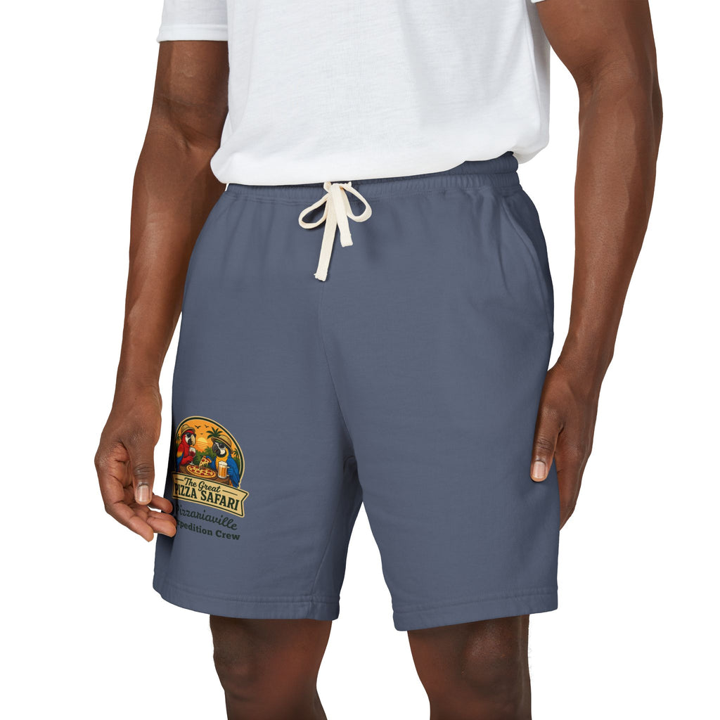 Unisex  Lightweight Garment-Dyed Fleece Sweat Shorts with Retro Pizza Safari Logo