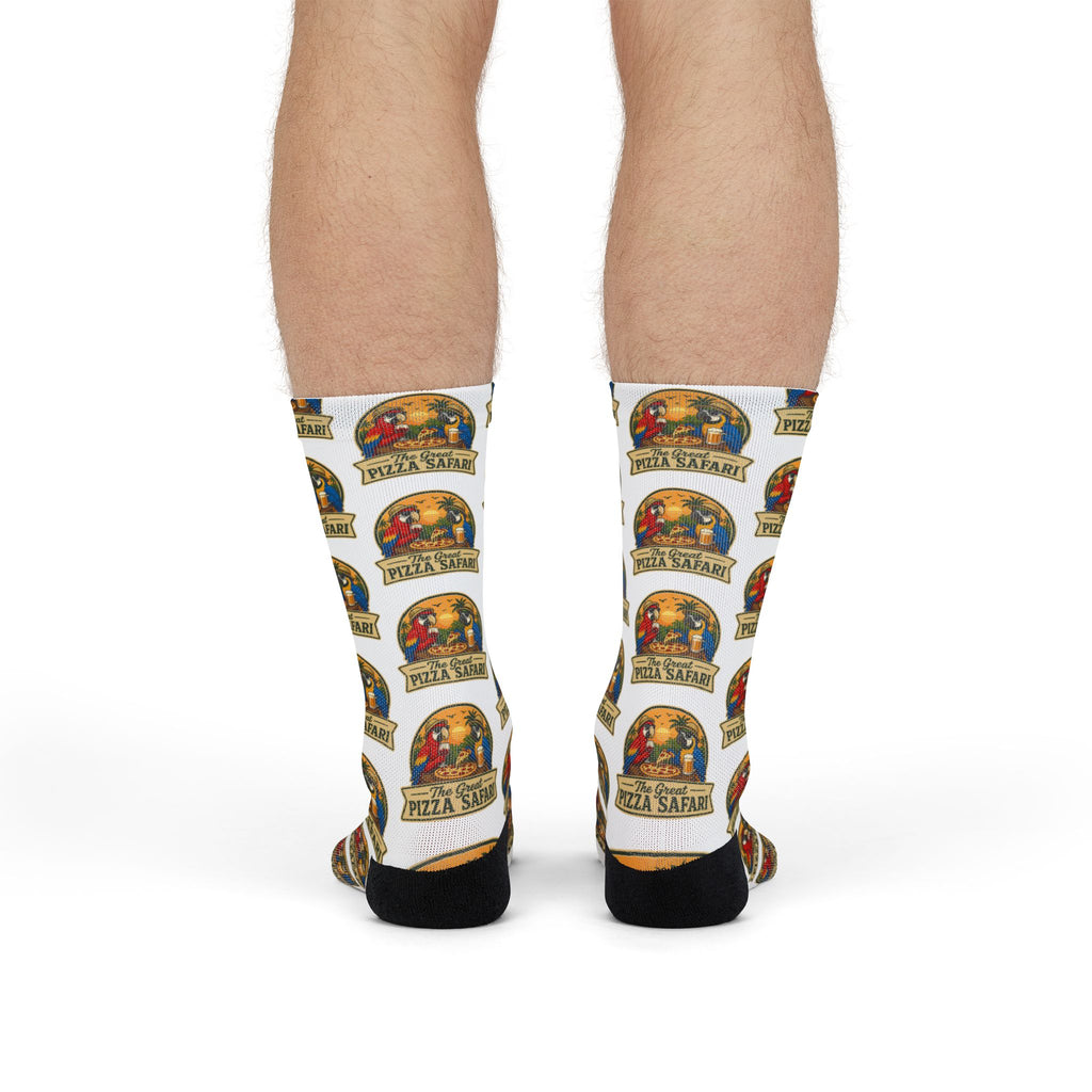 Vintage Pizza Safari Crew Socks — Sublimated Retro Pub Pattern
