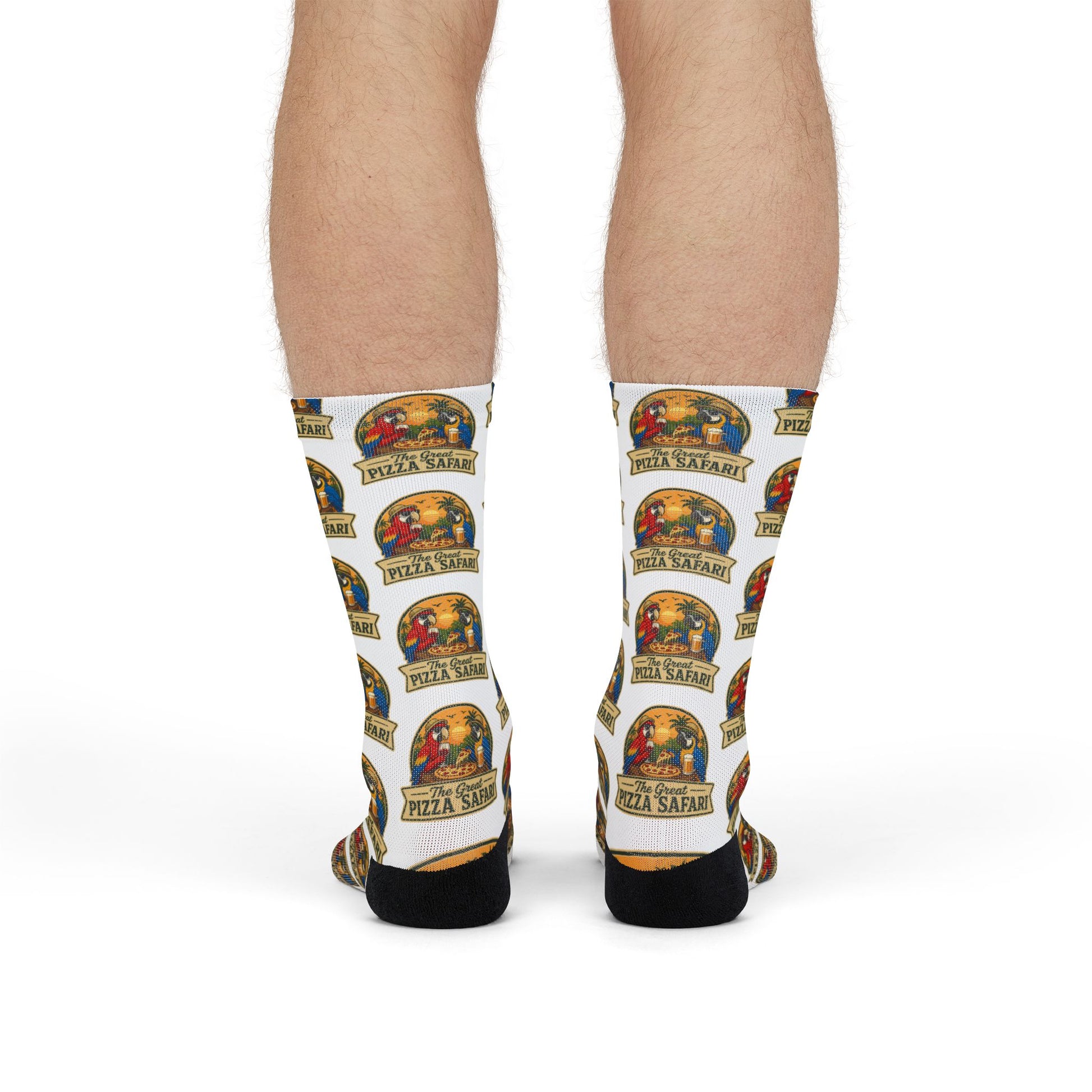 Vintage Pizza Safari Crew Socks — Sublimated Retro Pub Pattern