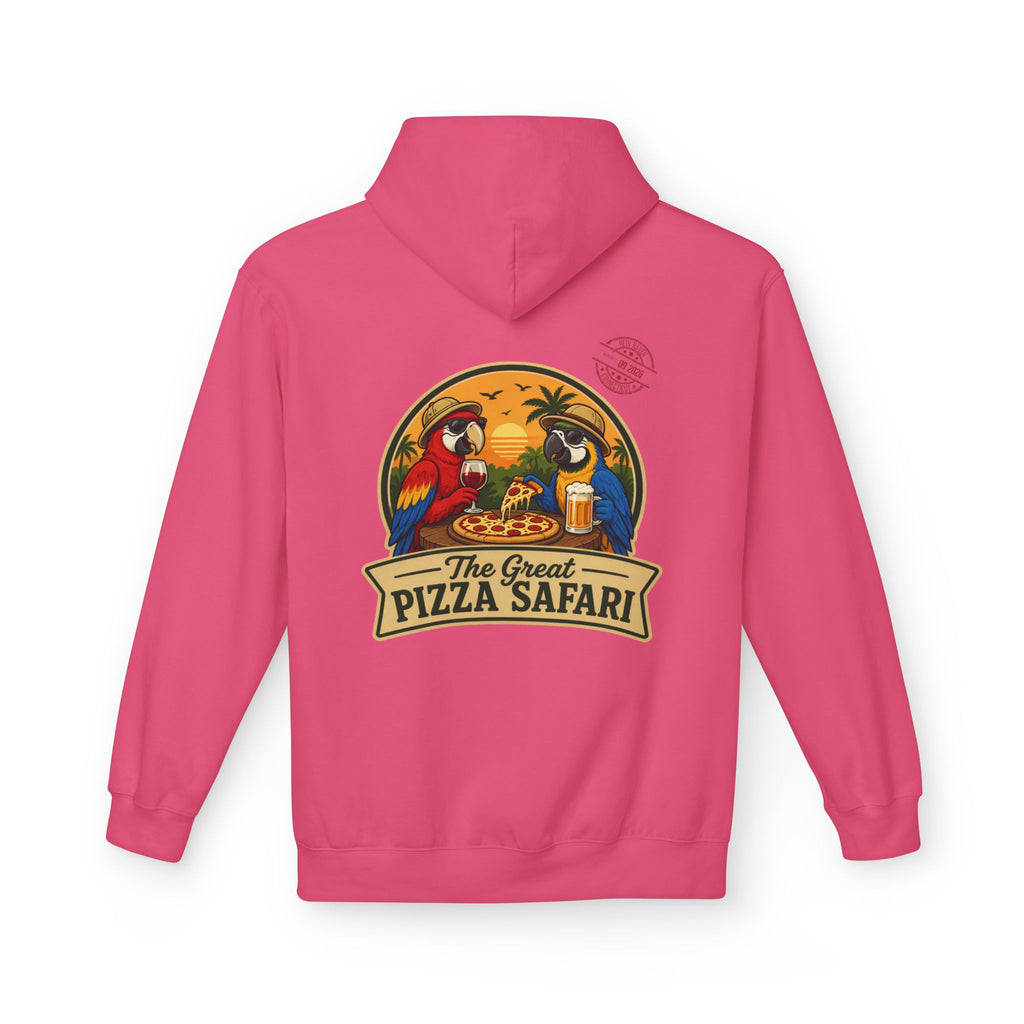 Pizza Safari Hoodie — "The Great Pizza Safari" Tropical Parrot Pizza Graphic