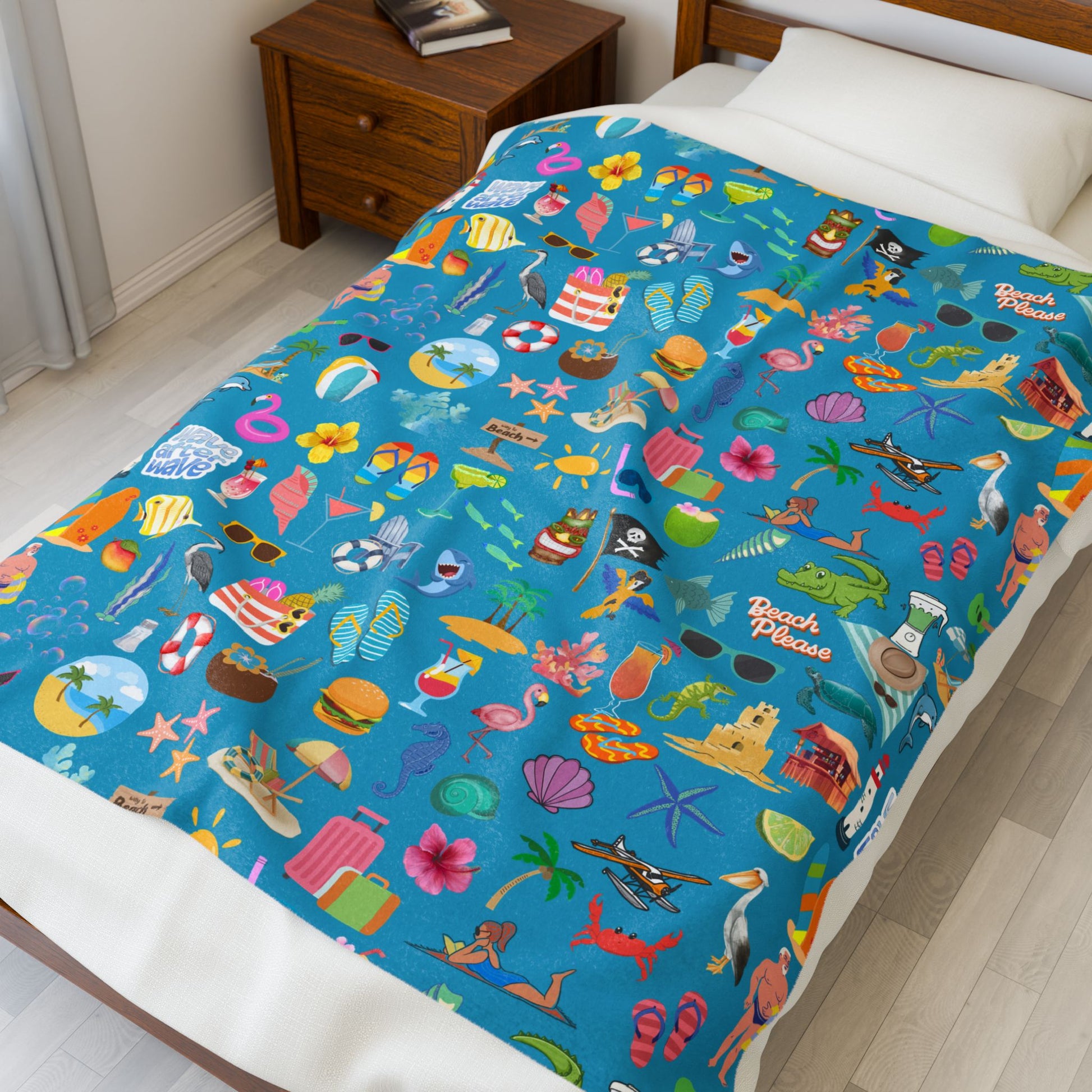 Velveteen Plush Blanket - Beach Themed Cozy Throw available in multiple colors with this design