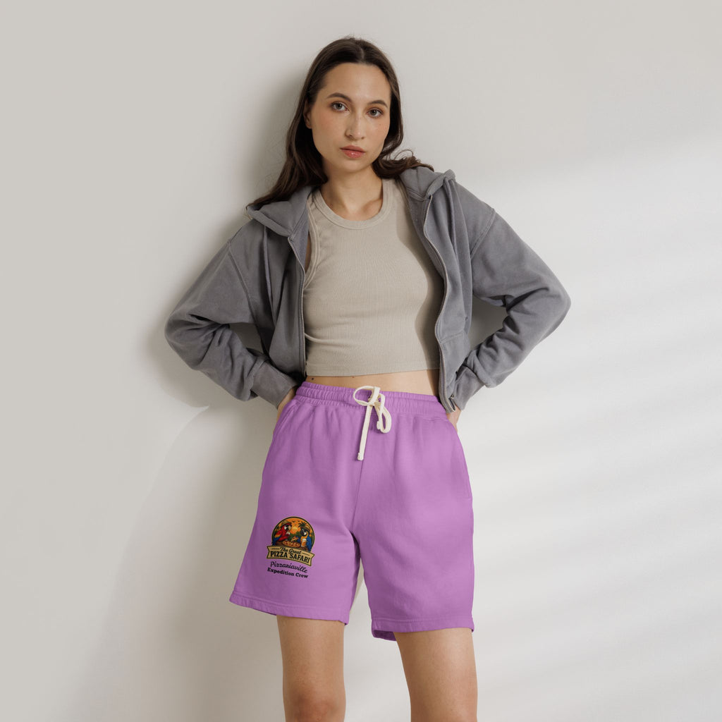 Unisex  Lightweight Garment-Dyed Fleece Sweat Shorts with Retro Pizza Safari Logo