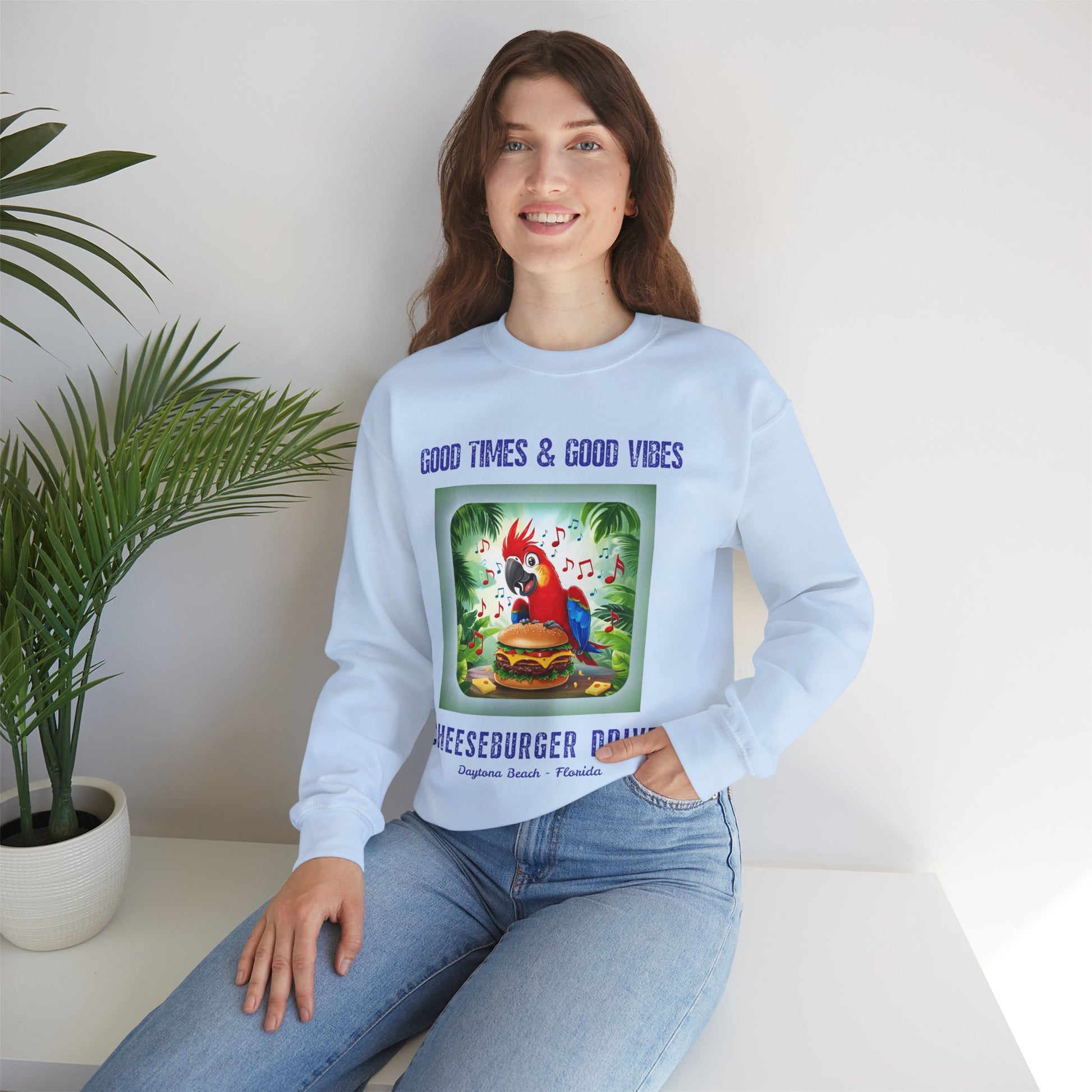 Cheeseburger Drive Margaritaville Sweatshirt Good Times & Vibes Sweatshirt  Cheeseburger lane Tropical Chill Crewneck, Summer Style, Beachwear, Casual Layer