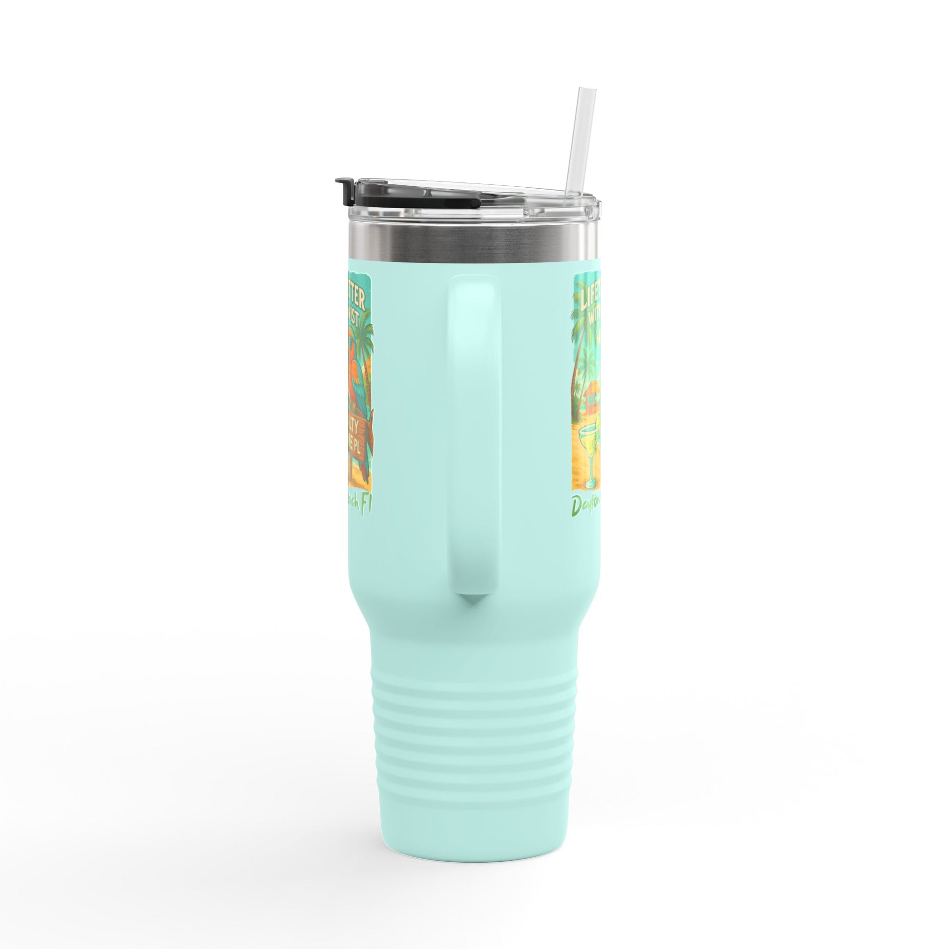 40oz Insulated Travel Mug — 'Life's Better With a Twist' Daytona Beach Cocktail Design