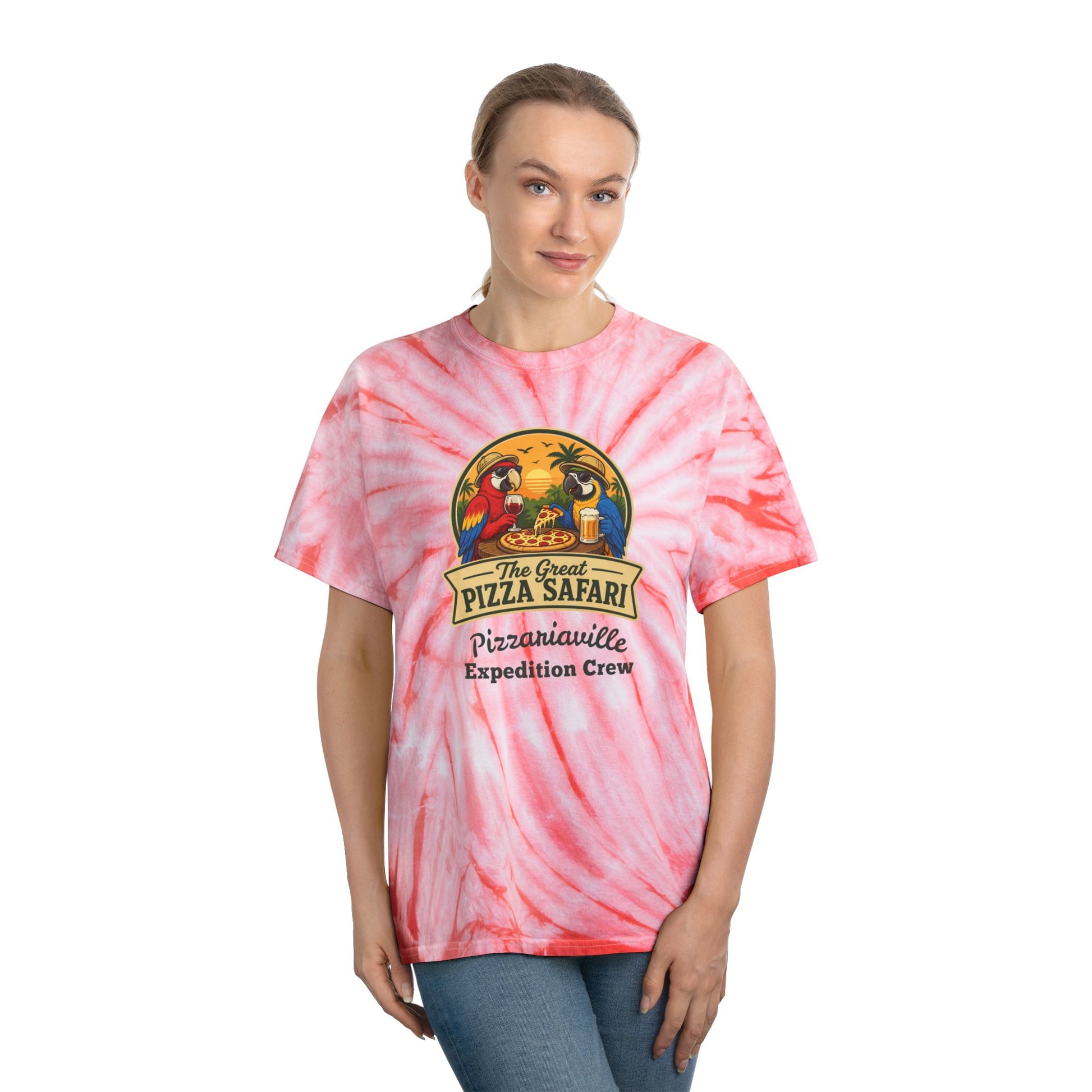 Tie-Dye Tee — The Great Pizza Safari “Pizzariaville Expedition Crew” Graphic Shirt