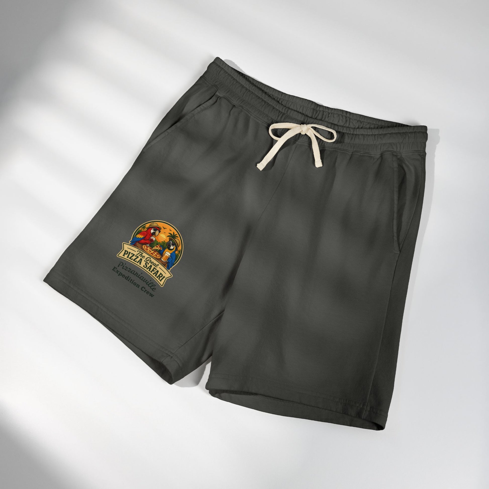 Unisex  Lightweight Garment-Dyed Fleece Sweat Shorts with Retro Pizza Safari Logo