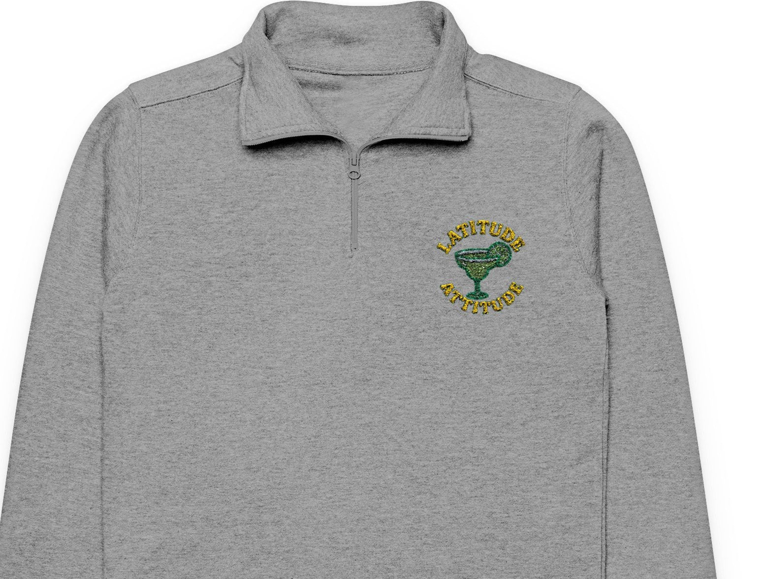 Gray sweatshirt with a logo on the chest against a white background