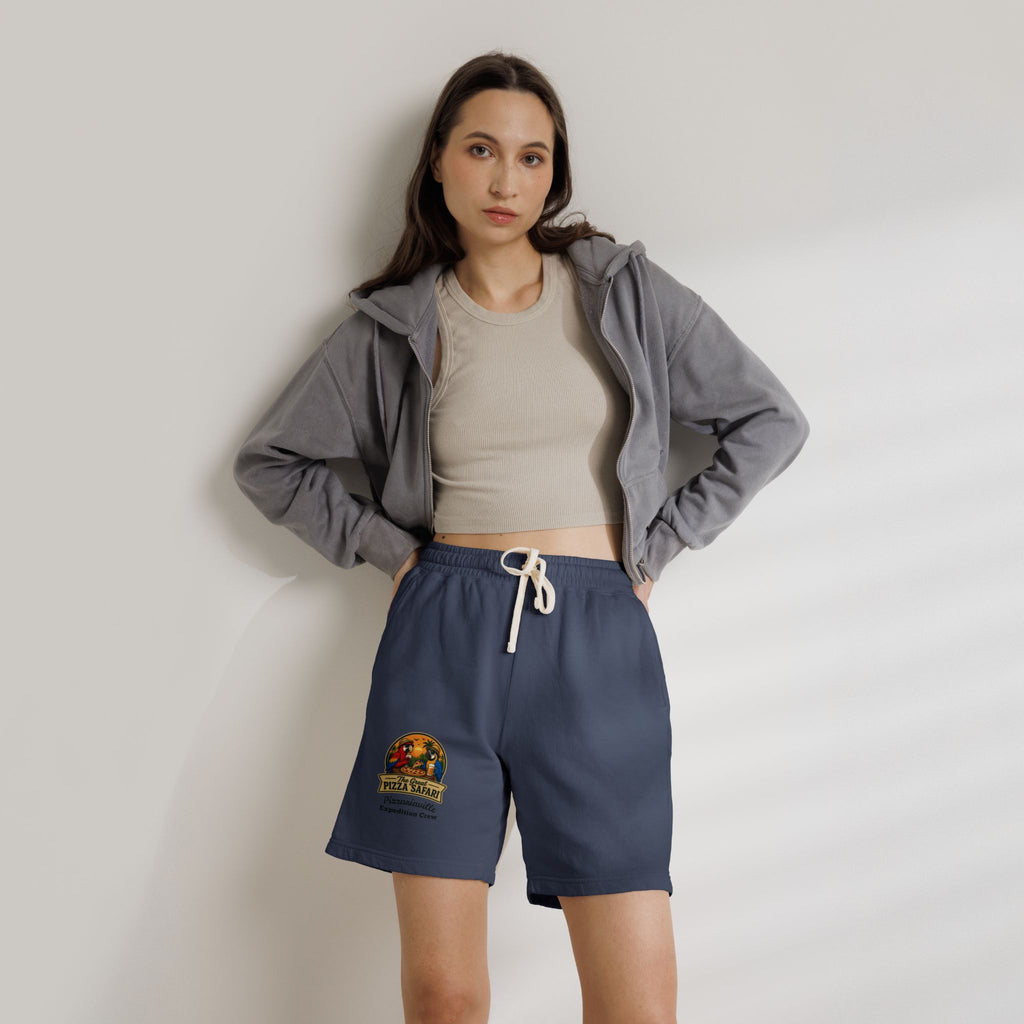 Unisex  Lightweight Garment-Dyed Fleece Sweat Shorts with Retro Pizza Safari Logo