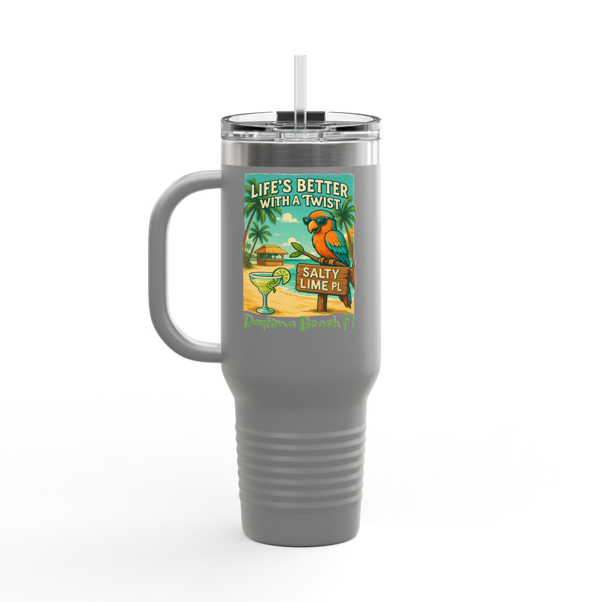 40oz Insulated Travel Mug — 'Life's Better With a Twist' Daytona Beach Cocktail Design