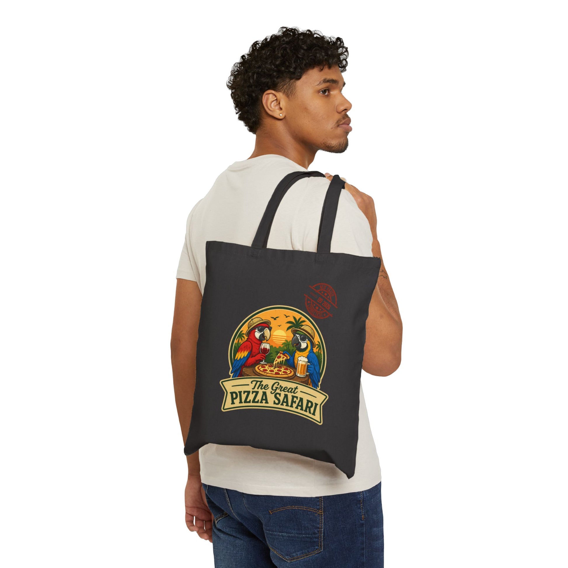 Pizza Safari Canvas Tote Bag — "Pizzanaville Expedition Crew" Cotton Market Bag