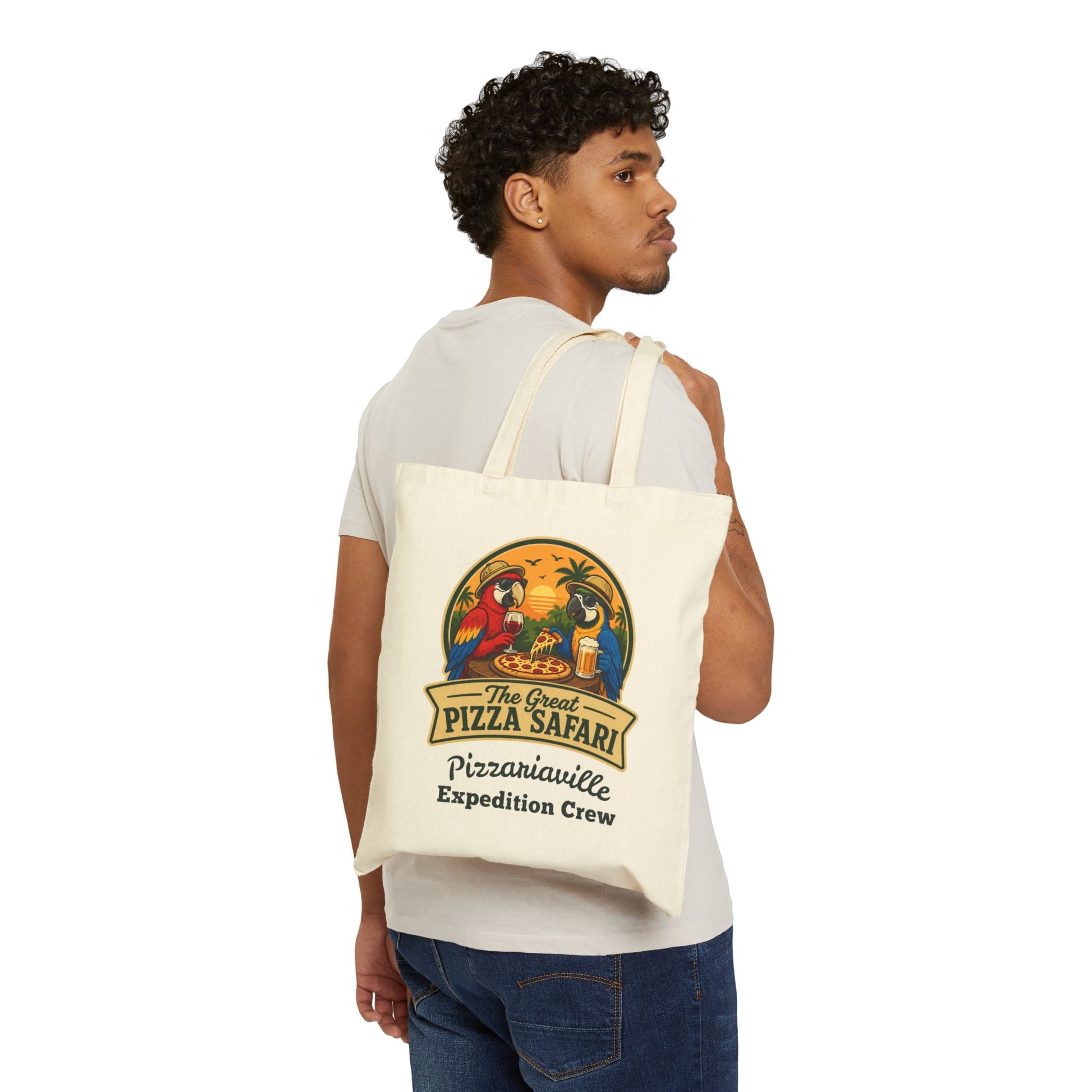 Pizza Safari Canvas Tote Bag — "Pizzanaville Expedition Crew" Cotton Market Bag