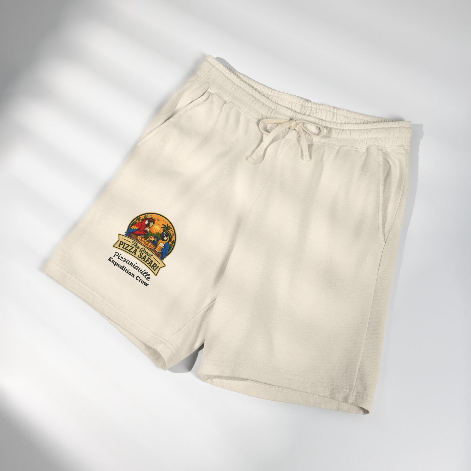 Unisex  Lightweight Garment-Dyed Fleece Sweat Shorts with Retro Pizza Safari Logo