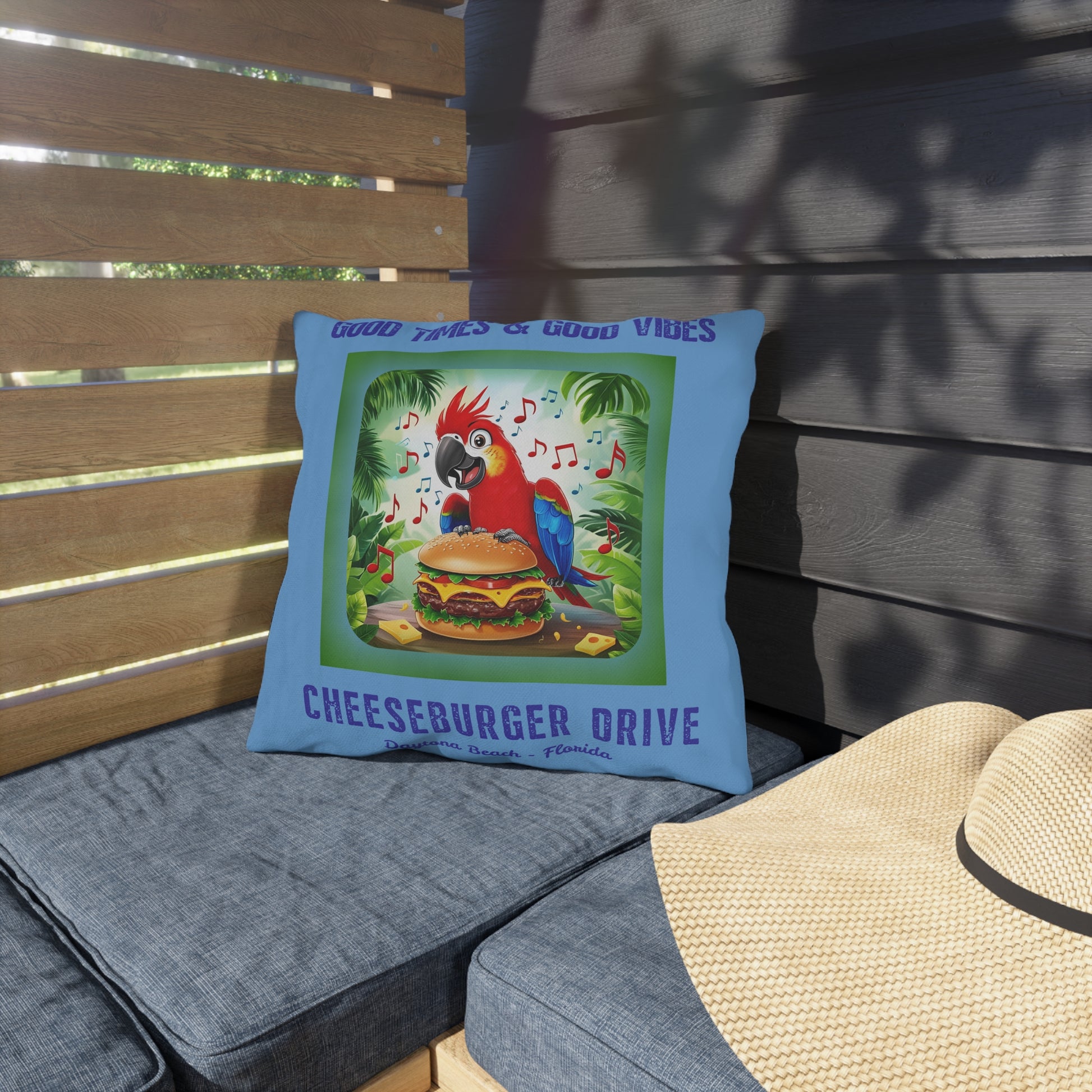 Latitude Margaritaville Tropical Outdoor Pillows - Good Times & Good Vibes gifts Beach House Cushion, Summer Patio Accent Fun Outdoor  Decor