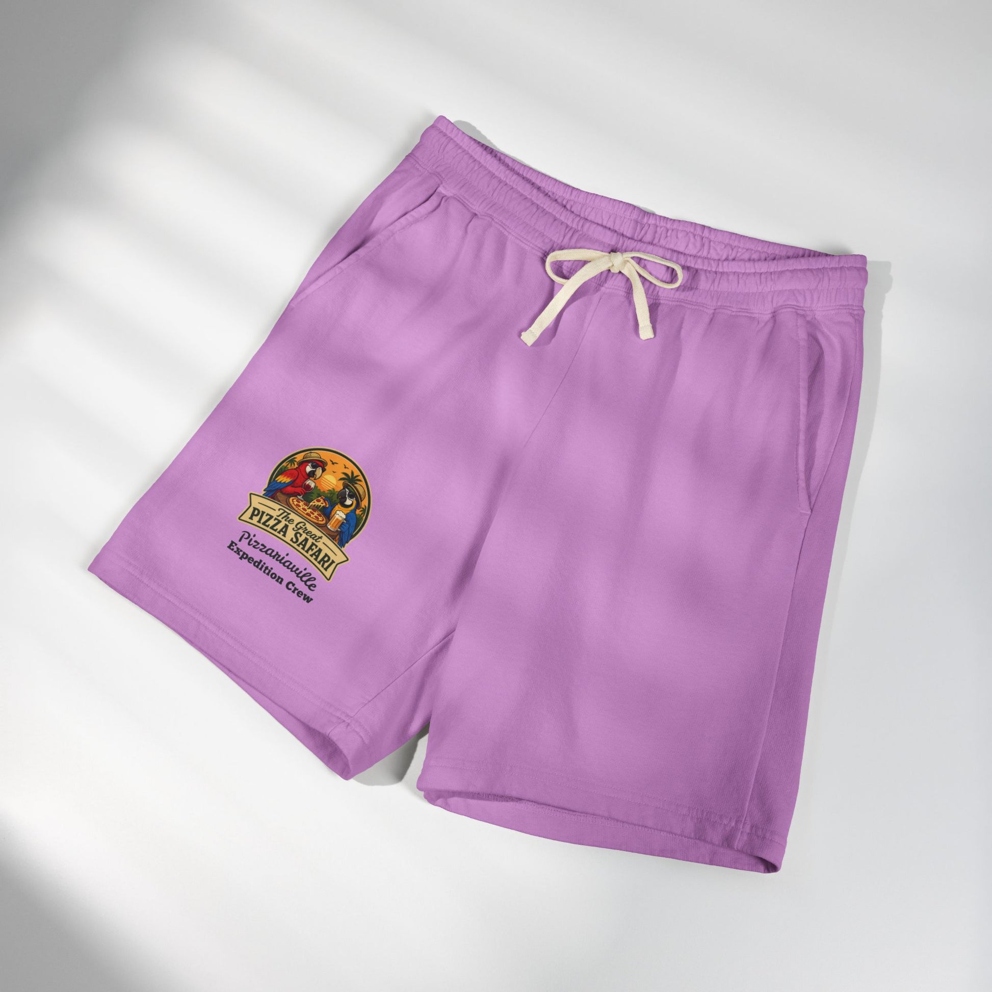 Unisex  Lightweight Garment-Dyed Fleece Sweat Shorts with Retro Pizza Safari Logo