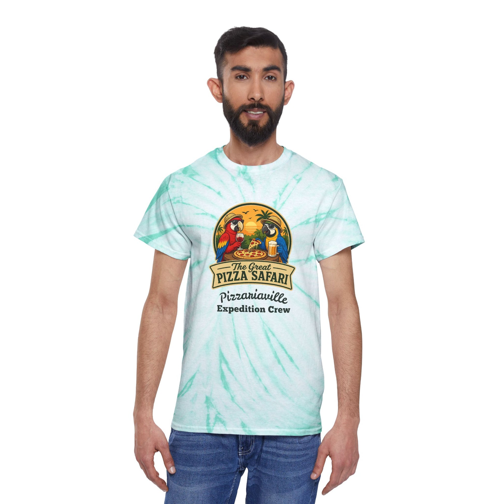 Tie-Dye Tee — The Great Pizza Safari “Pizzariaville Expedition Crew” Graphic Shirt