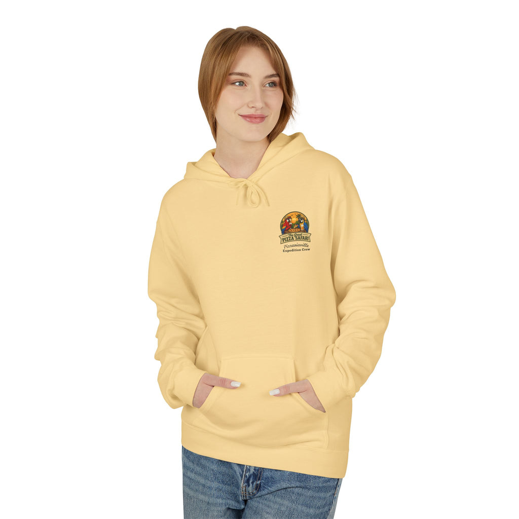 Pizza Safari Hoodie — "The Great Pizza Safari" Tropical Parrot Pizza Graphic