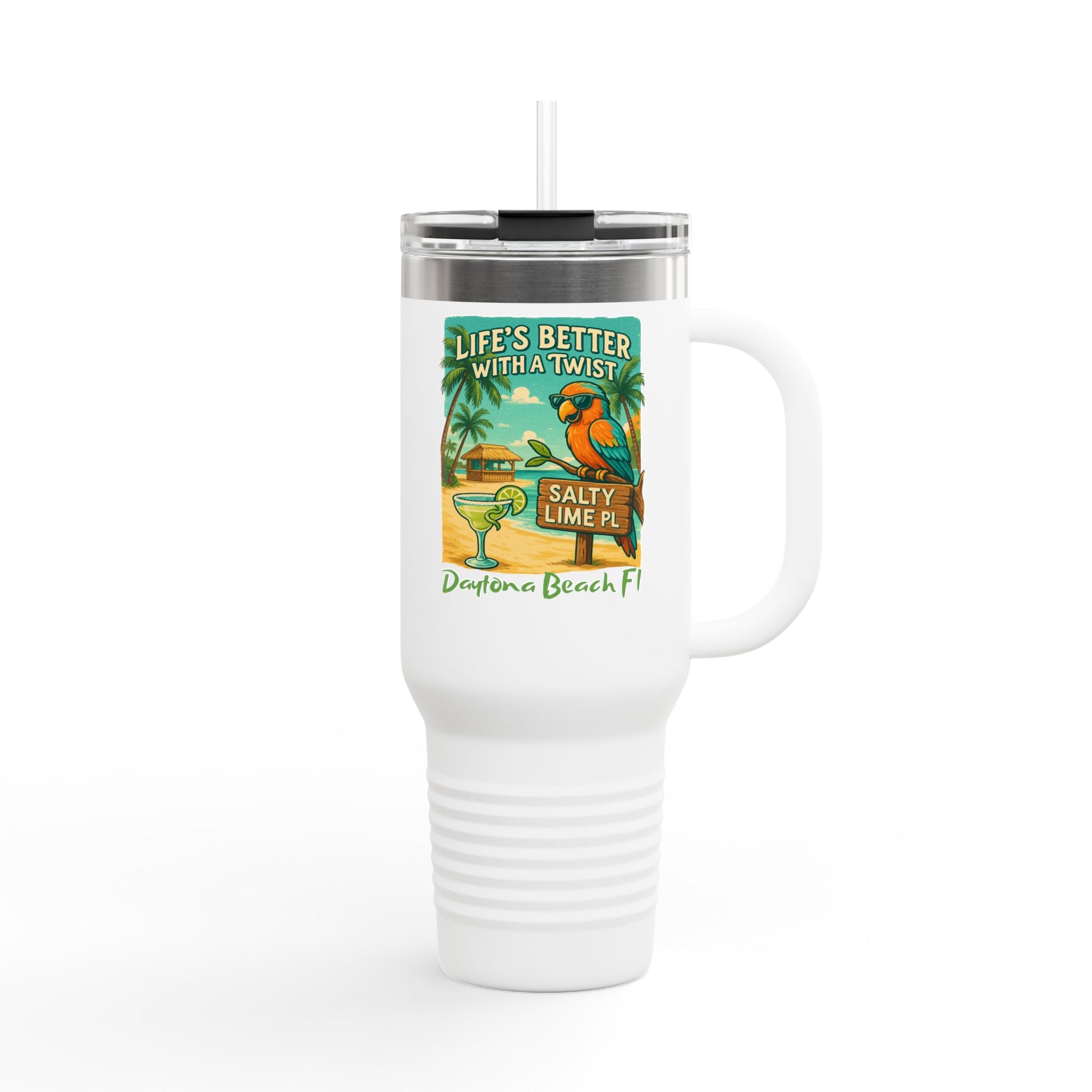 40oz Insulated Travel Mug — 'Life's Better With a Twist' Daytona Beach Cocktail Design