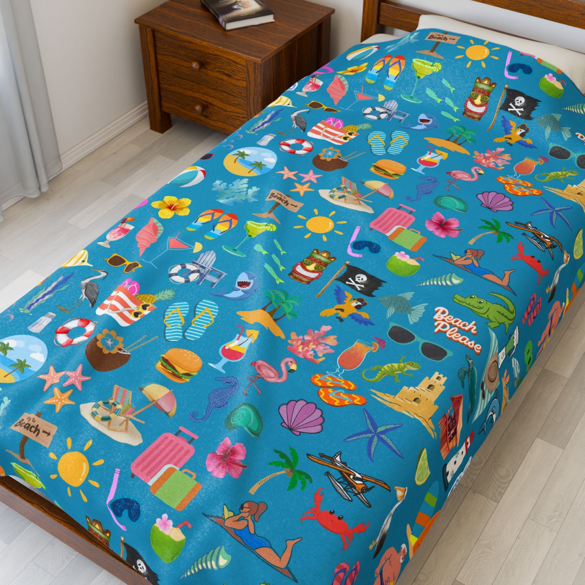 Velveteen Plush Blanket - Beach Themed Cozy Throw available in multiple colors with this design