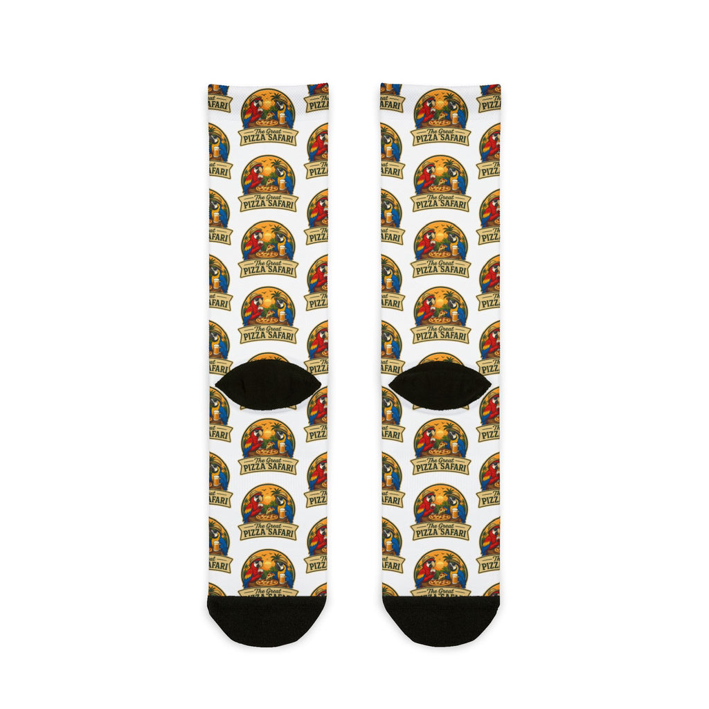 Vintage Pizza Safari Crew Socks — Sublimated Retro Pub Pattern