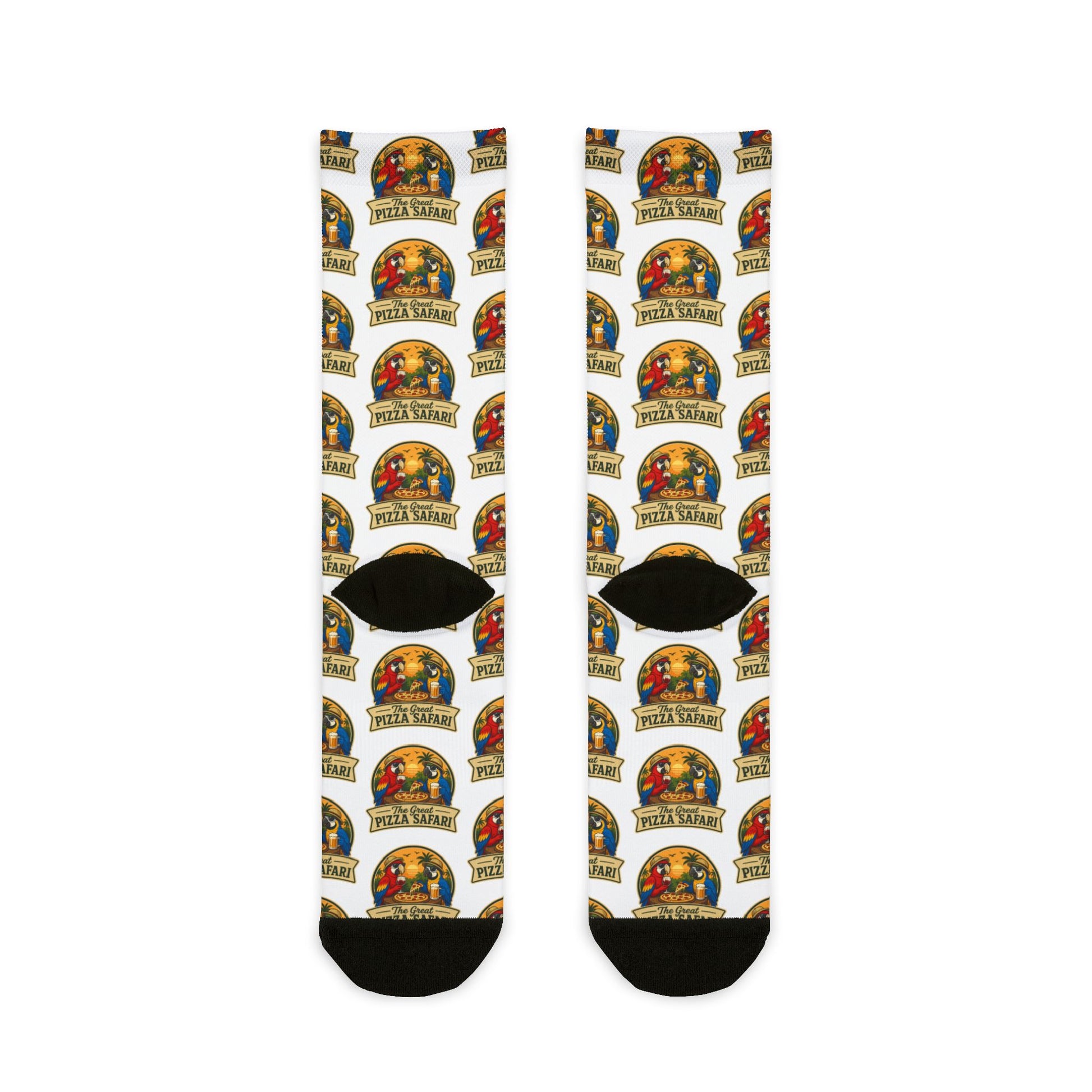 Vintage Pizza Safari Crew Socks — Sublimated Retro Pub Pattern