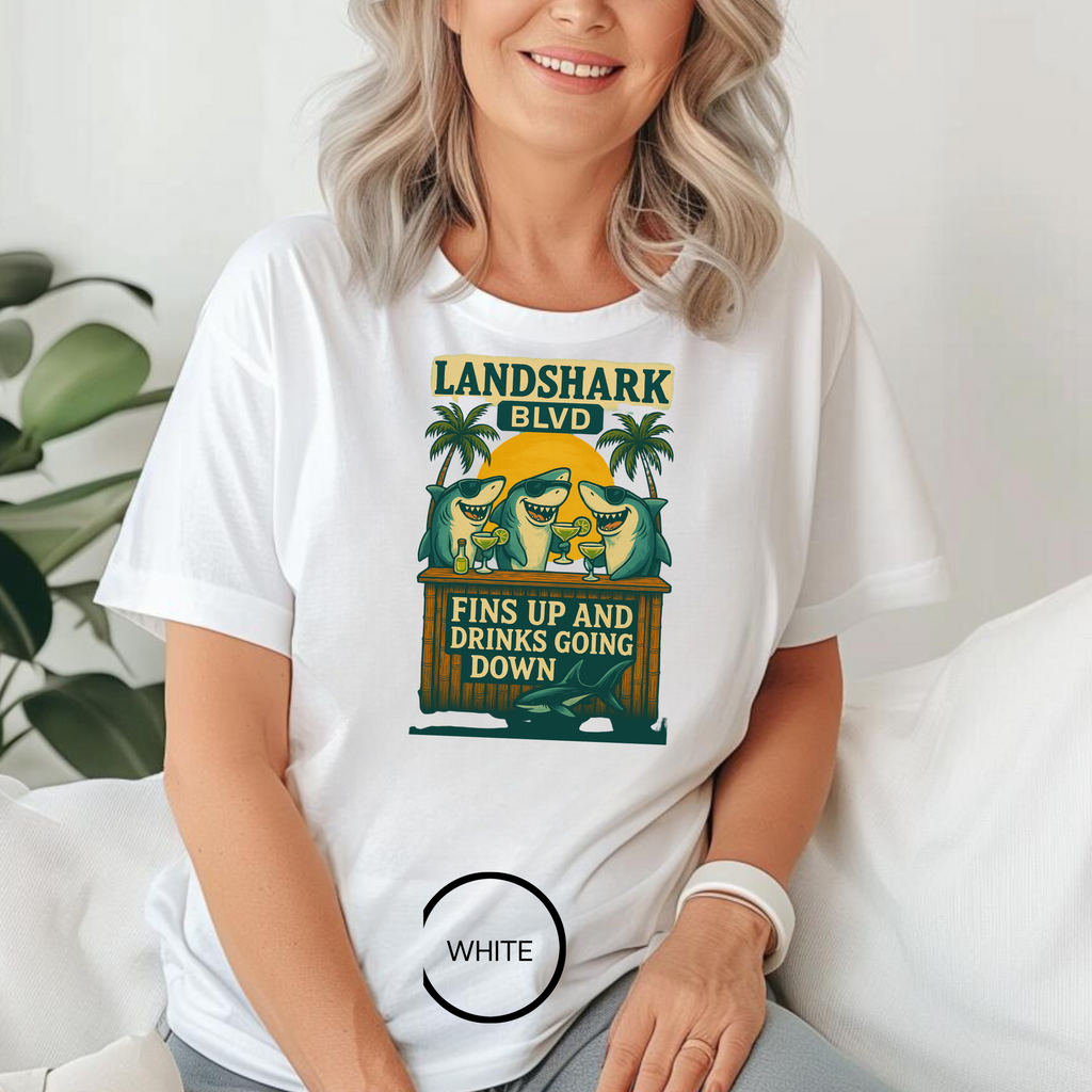 Landshark BLVD  design  T-Shirt with parrot on top   dazed and infused , Summer Vibes Tee, Beachwear, Vacation Shirt, Funny Graphic Tee, Unisex Casual Wear