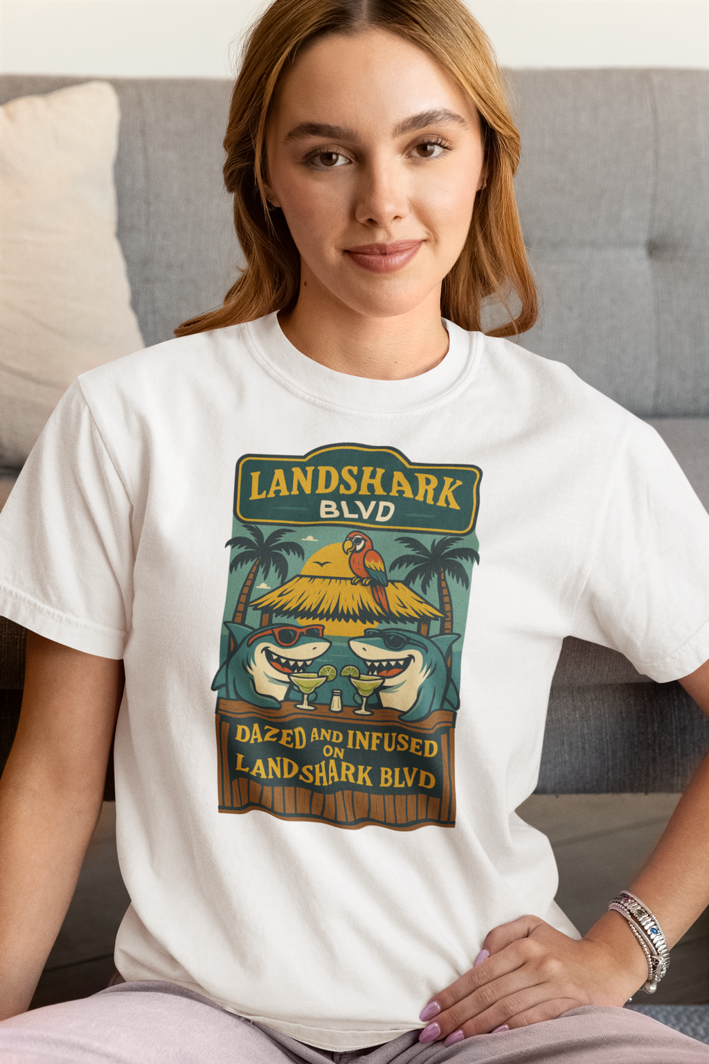 Landshark BLVD  design  T-Shirt, Summer Vibes Tee, Beachwear, Vacation Shirt, Funny Graphic Tee, Unisex Casual Wear