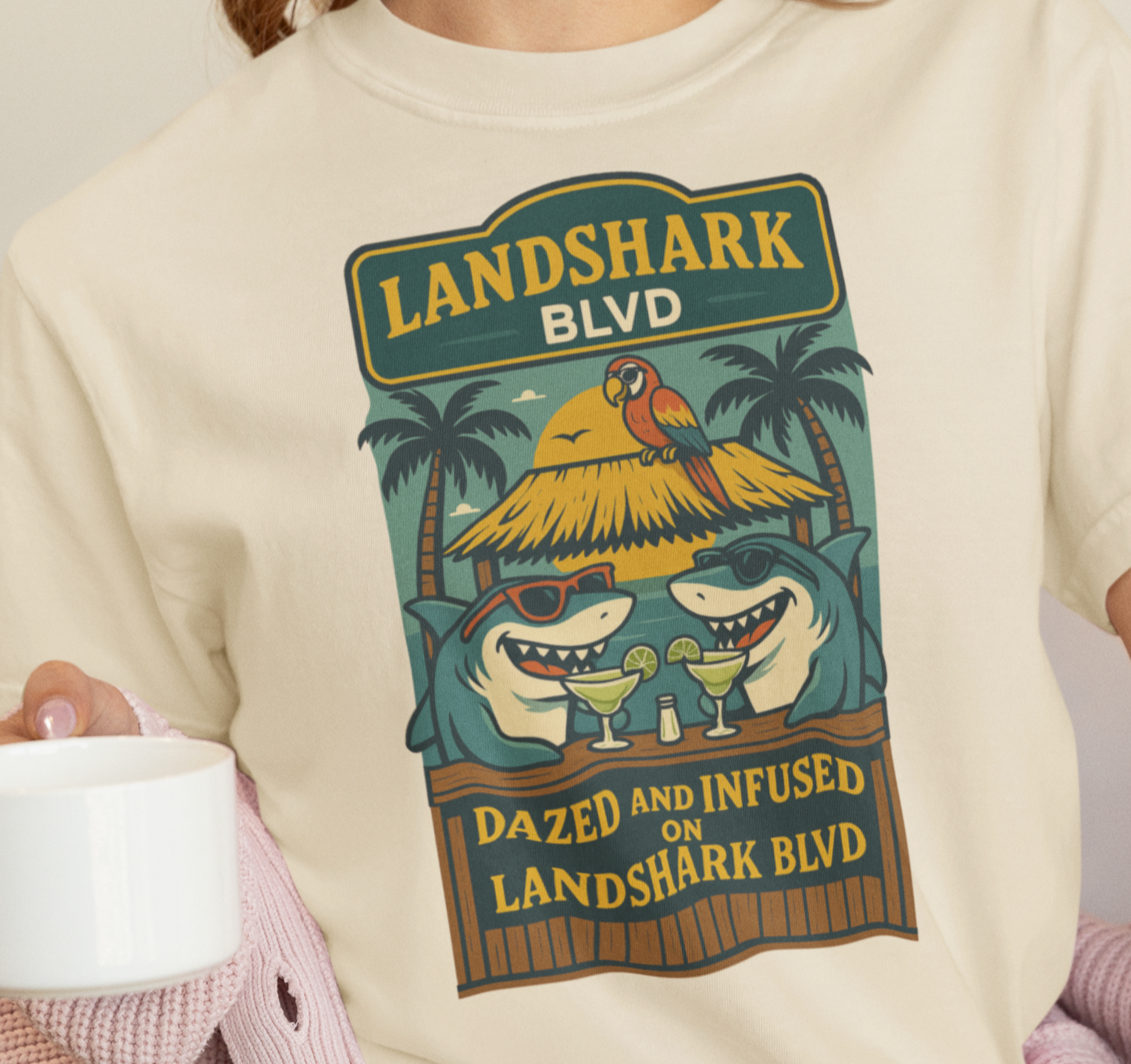 Landshark BLVD  design  T-Shirt, Summer Vibes Tee, Beachwear, Vacation Shirt, Funny Graphic Tee, Unisex Casual Wear