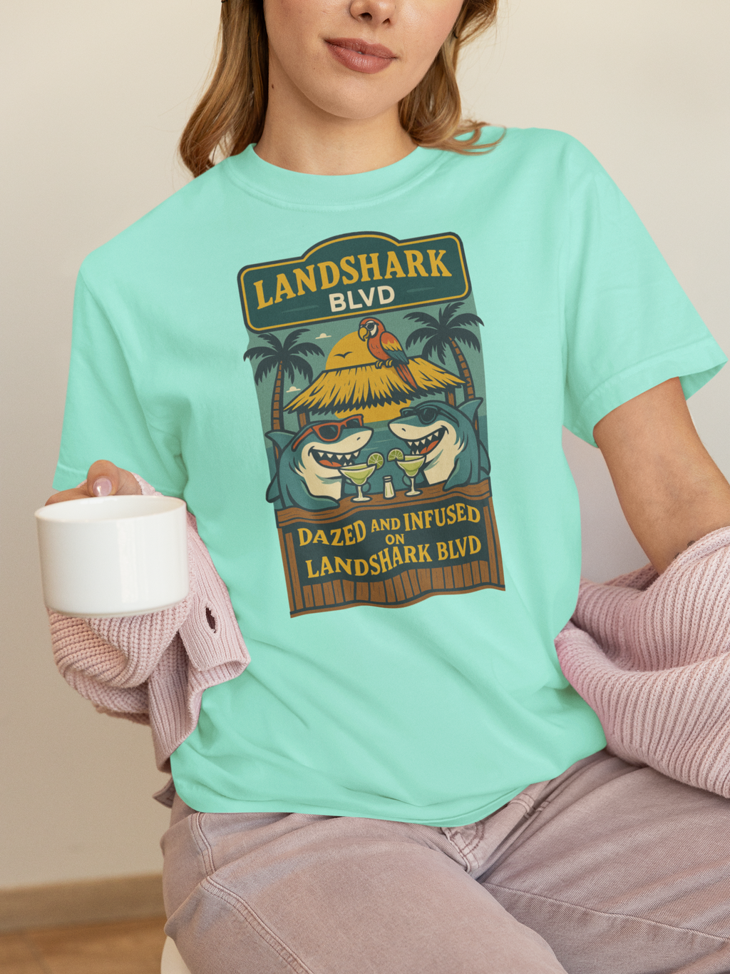 Landshark BLVD  design  T-Shirt, Summer Vibes Tee, Beachwear, Vacation Shirt, Funny Graphic Tee, Unisex Casual Wear