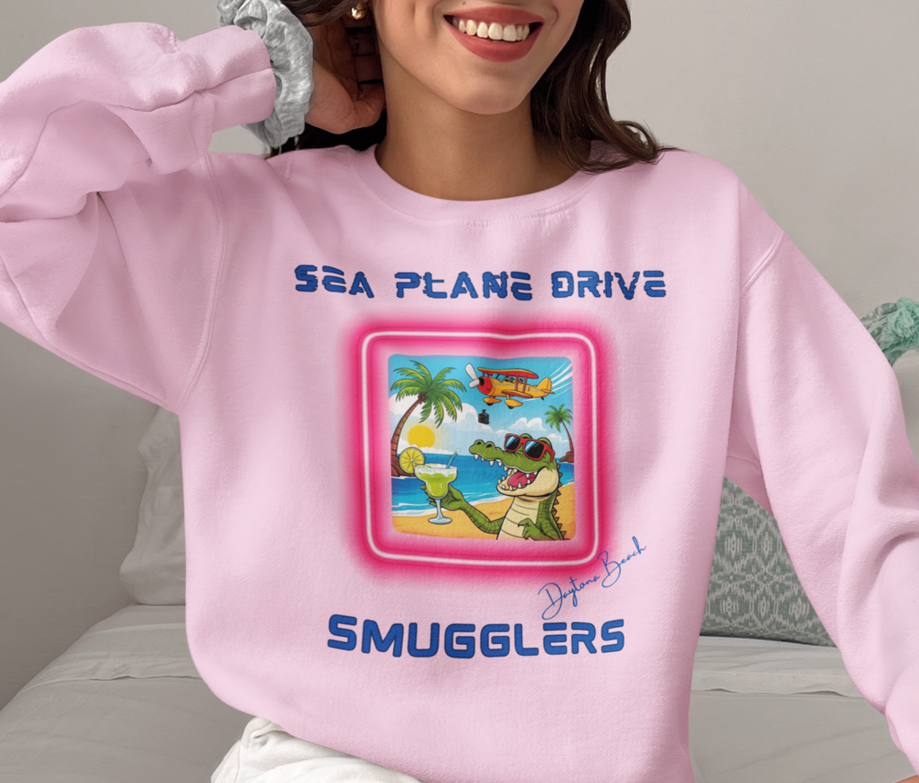 Sea Plane Drive  Tropical Vacation Crewneck Sweatshirt - High Times on Sea Plane Drive, Fun Beachwear, Unisex Gift, Summer Casual, Travel Apparel